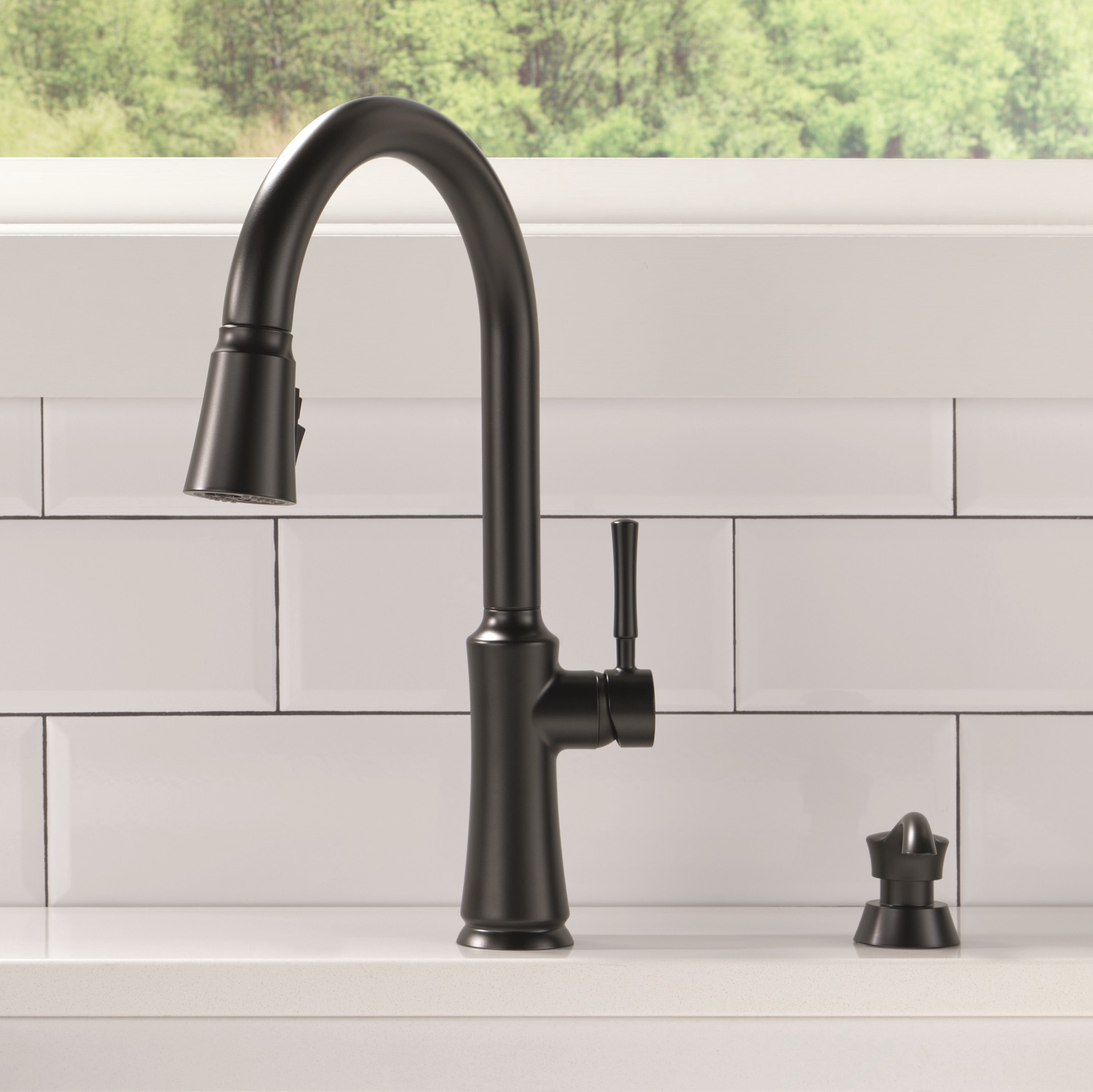 slide 1 of 6, Delta Chalet Black Single Handle Deck-mount Pull-down Kitchen Faucet with Sprayer (Includes Deck Plate) (Includes Soap Dispenser), 1 ct
