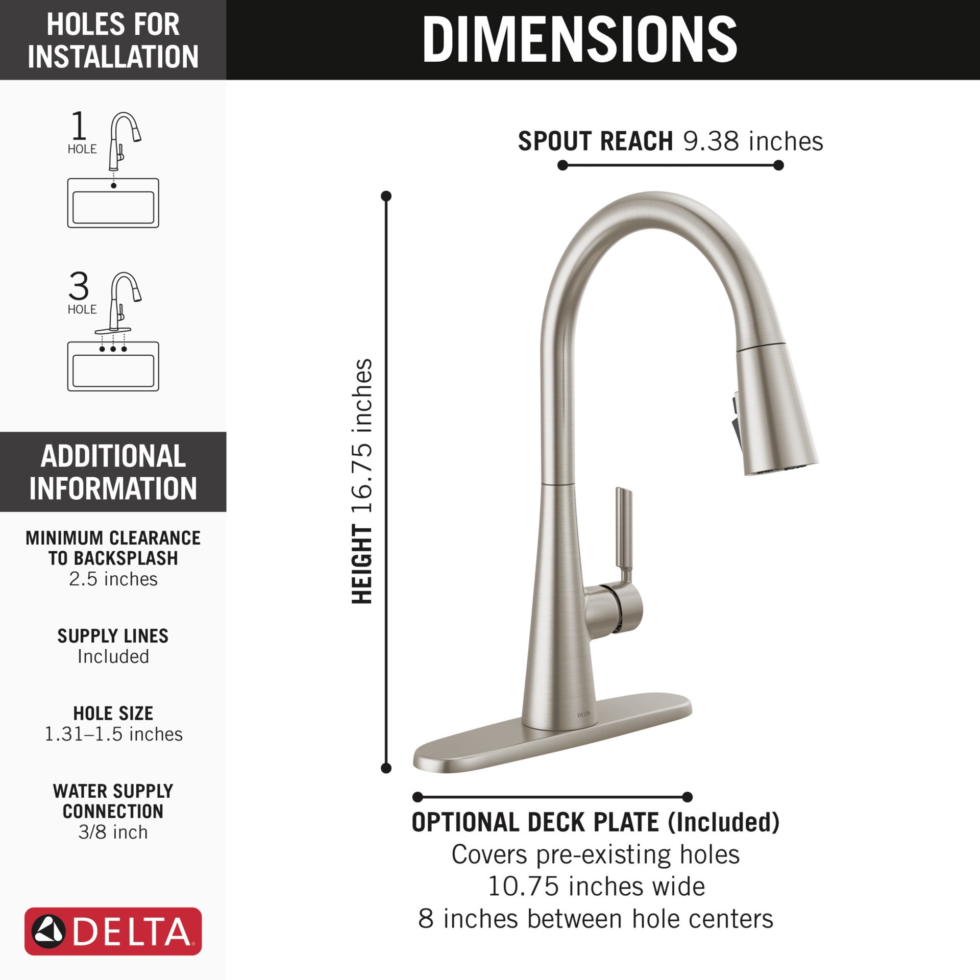 slide 4 of 6, Delta Kylo Stainless Steel Single Handle Deck-mount Pull-down Kitchen Faucet with Sprayer (Includes Deck Plate), 1 ct