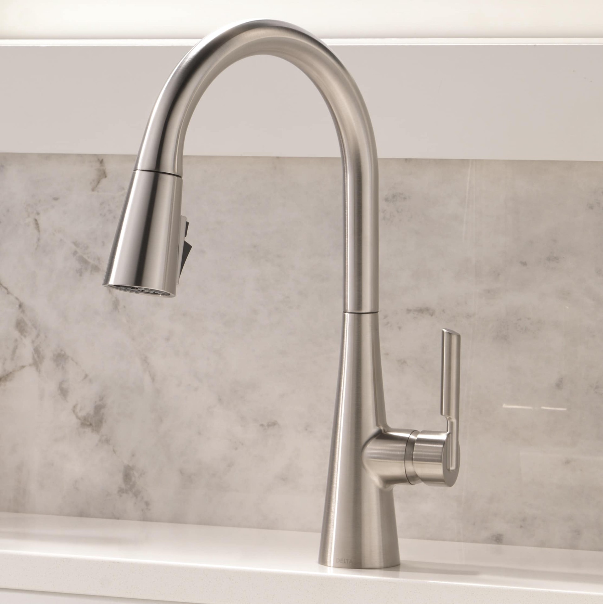 slide 1 of 6, Delta Kylo Stainless Steel Single Handle Deck-mount Pull-down Kitchen Faucet with Sprayer (Includes Deck Plate), 1 ct