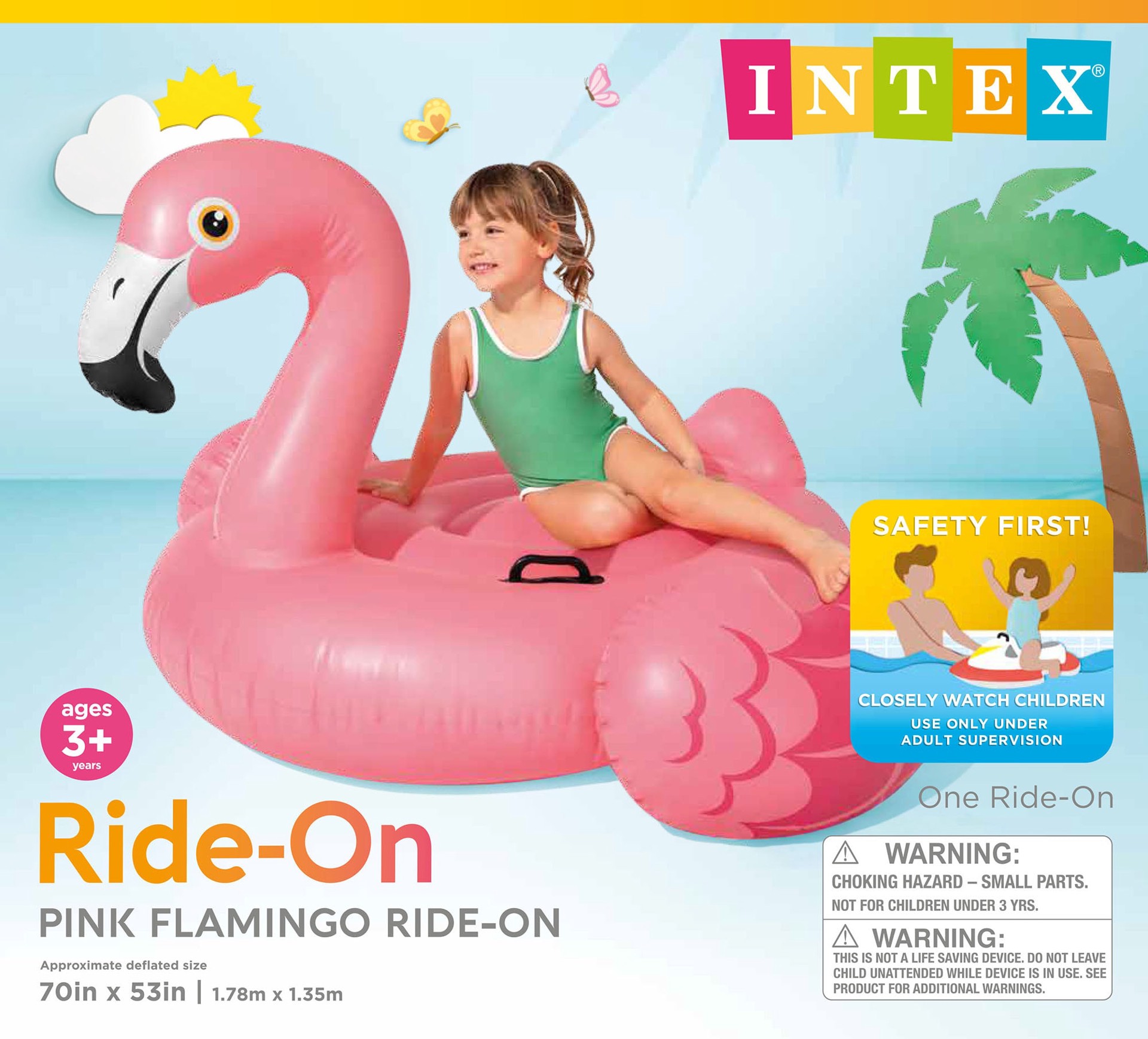 slide 5 of 5, Intex 70-in x 53-in 1 -Seat Pink Inflatable ride-on, 1 ct