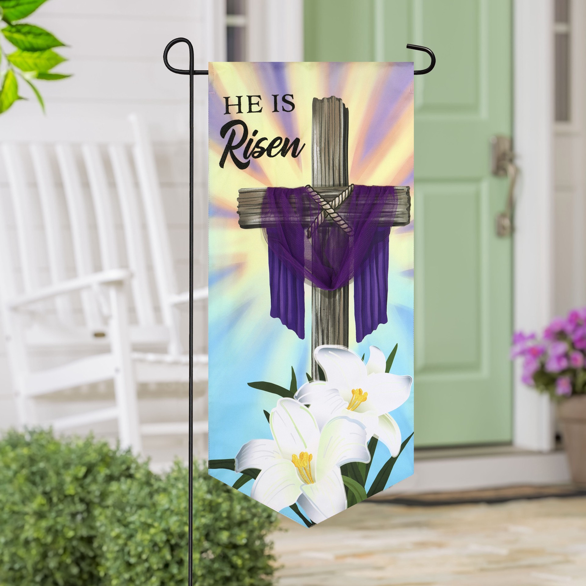 slide 5 of 6, Style Selections 1.04-ft W x 2.33-ft H Easter Embroidered Flag, 1 ct