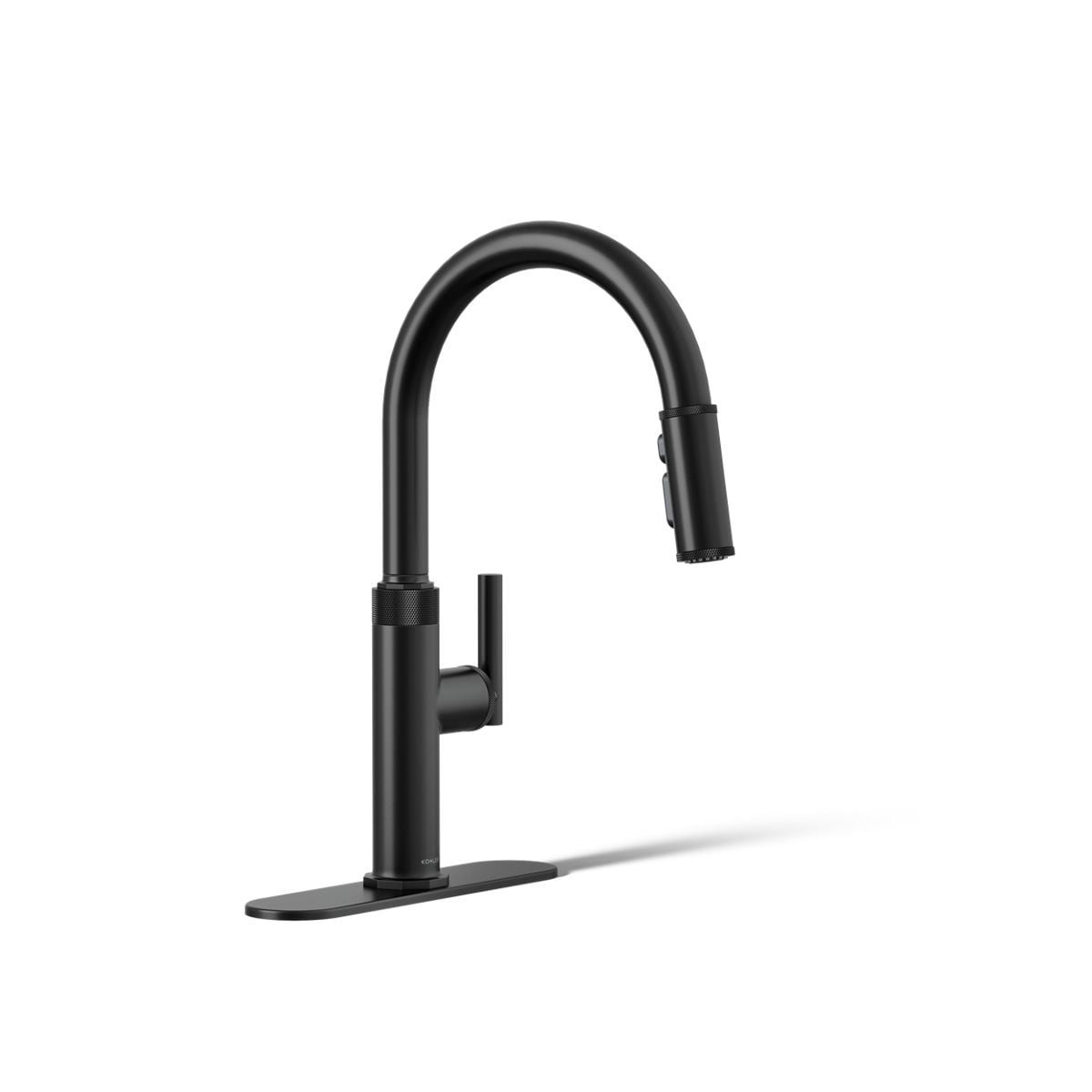 slide 2 of 6, KOHLER Lathe Matte Black Single Handle Deck-mount Pull-down Kitchen Faucet with Sprayer (Includes Deck Plate), 1 ct