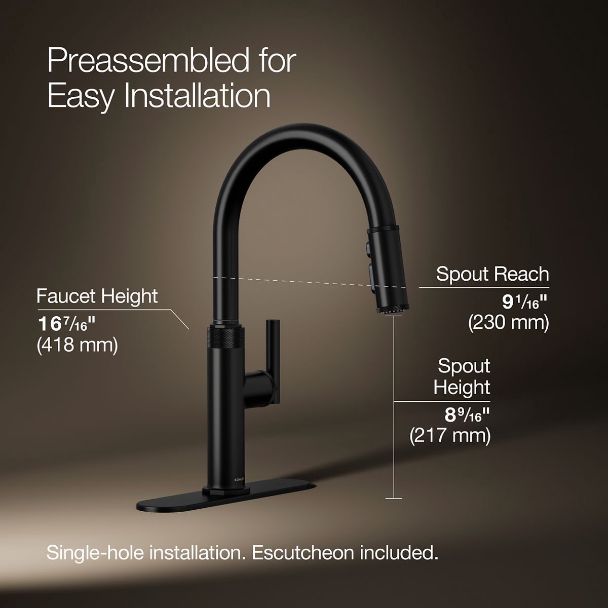 slide 3 of 6, KOHLER Lathe Matte Black Single Handle Deck-mount Pull-down Kitchen Faucet with Sprayer (Includes Deck Plate), 1 ct