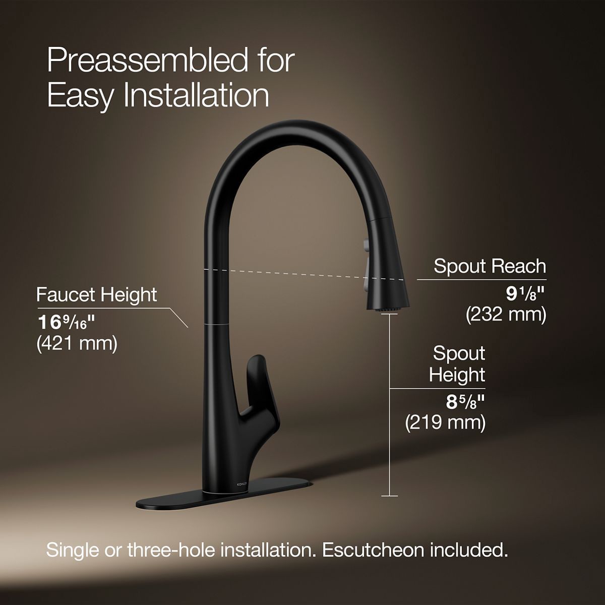 slide 3 of 6, KOHLER Leto Matte Black Single Handle Deck-mount Pull-down Kitchen Faucet with Sprayer (Includes Deck Plate), 1 ct