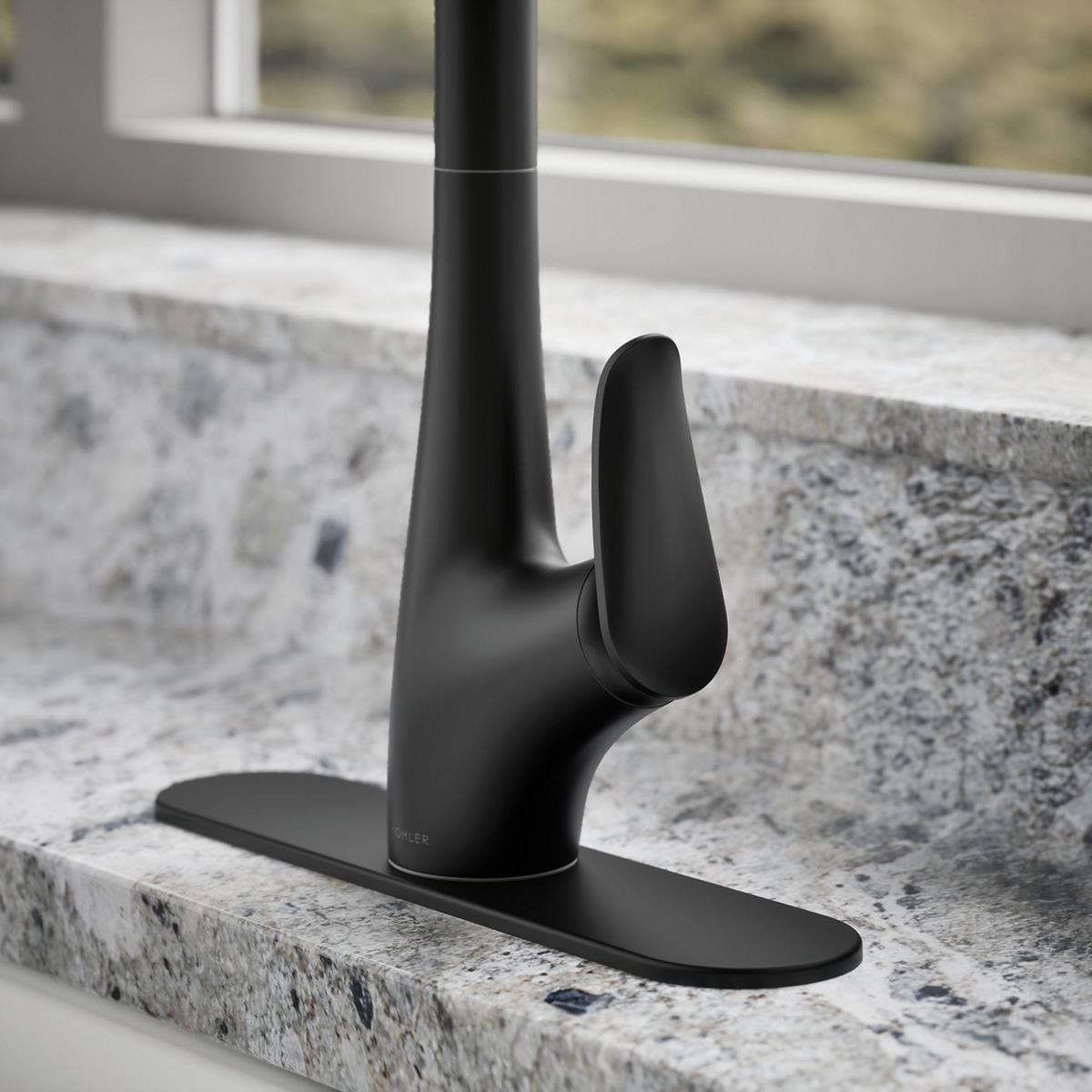 slide 6 of 6, KOHLER Leto Matte Black Single Handle Deck-mount Pull-down Kitchen Faucet with Sprayer (Includes Deck Plate), 1 ct