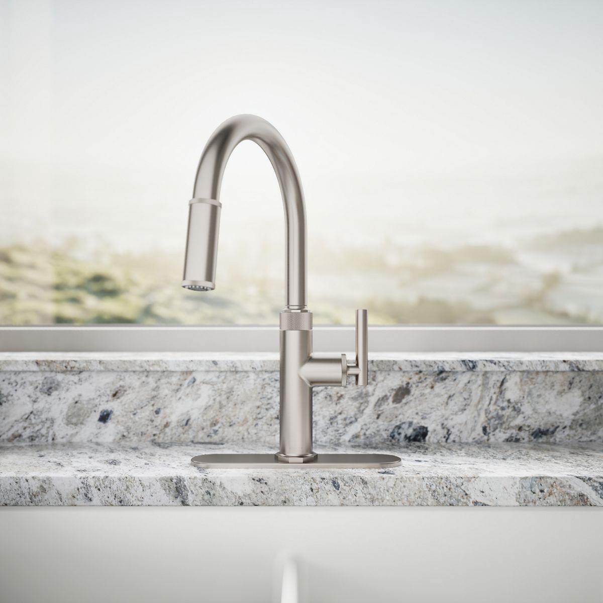 slide 6 of 6, KOHLER Lathe Vibrant Stainless Single Handle Deck-mount Pull-down Kitchen Faucet with Sprayer (Includes Deck Plate), 1 ct