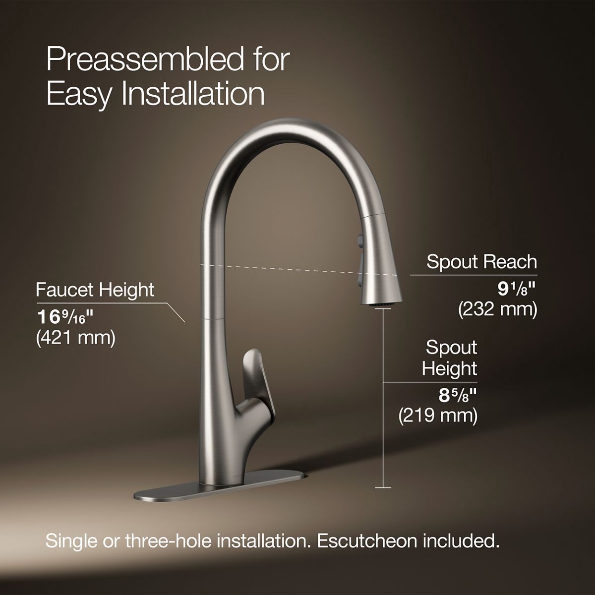slide 3 of 6, KOHLER Leto Vibrant Stainless Single Handle Deck-mount Pull-down Kitchen Faucet with Sprayer (Includes Deck Plate), 1 ct