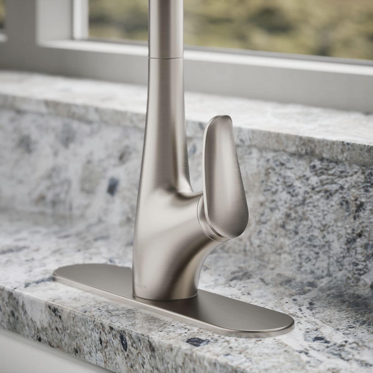 slide 6 of 6, KOHLER Leto Vibrant Stainless Single Handle Deck-mount Pull-down Kitchen Faucet with Sprayer (Includes Deck Plate), 1 ct