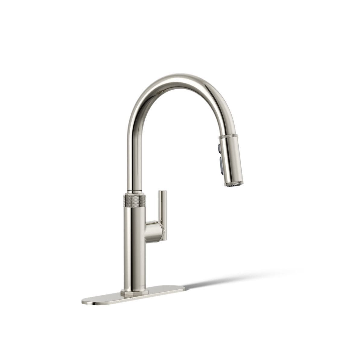 slide 2 of 6, KOHLER Lathe Polished Nickel Single Handle Deck-mount Pull-down Kitchen Faucet with Sprayer (Includes Deck Plate), 1 ct