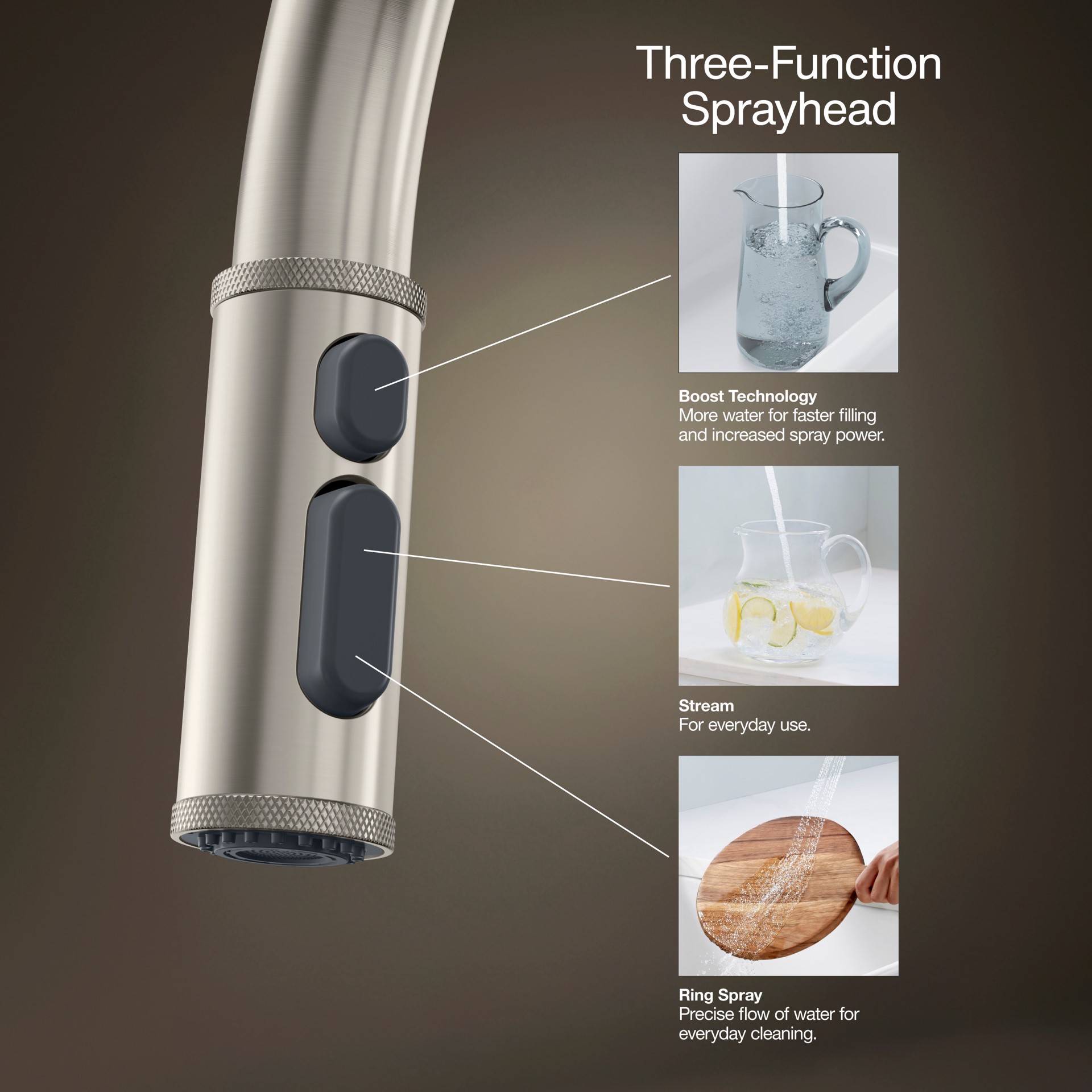 slide 4 of 6, KOHLER Lathe Polished Nickel Single Handle Deck-mount Pull-down Kitchen Faucet with Sprayer (Includes Deck Plate), 1 ct