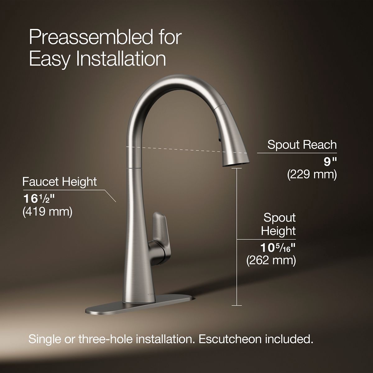 slide 3 of 6, KOHLER Anessia Vibrant Stainless Single Handle Deck-mount Touchless Pull-down Kitchen Faucet with Sprayer (Includes Deck Plate), 1 ct