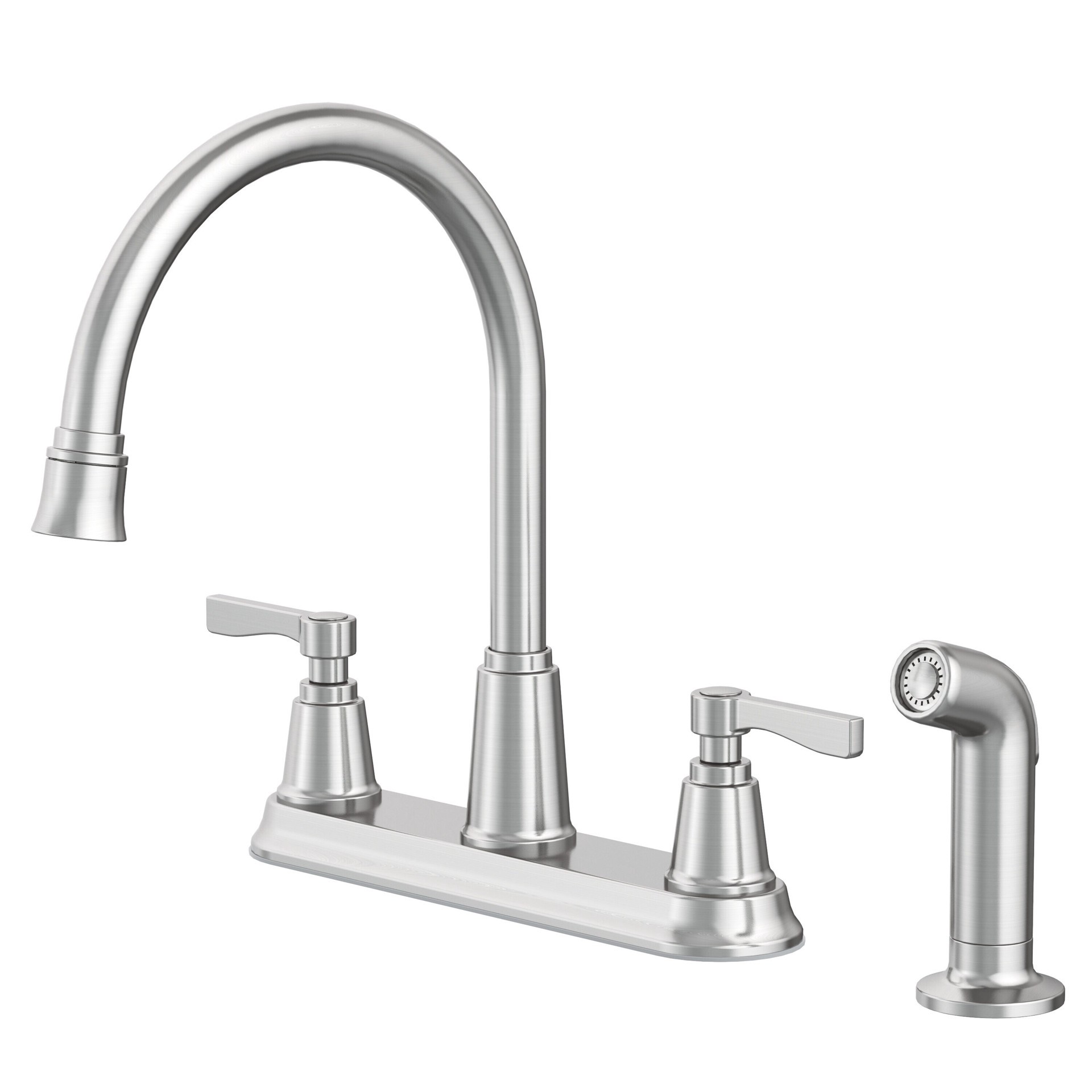 slide 2 of 6, allen + roth Townley Spot Free Stainless Steel Double Handle Deck-mount Kitchen Faucet with Sprayer (Includes Deck Plate) (Includes Side Sprayer), 1 ct