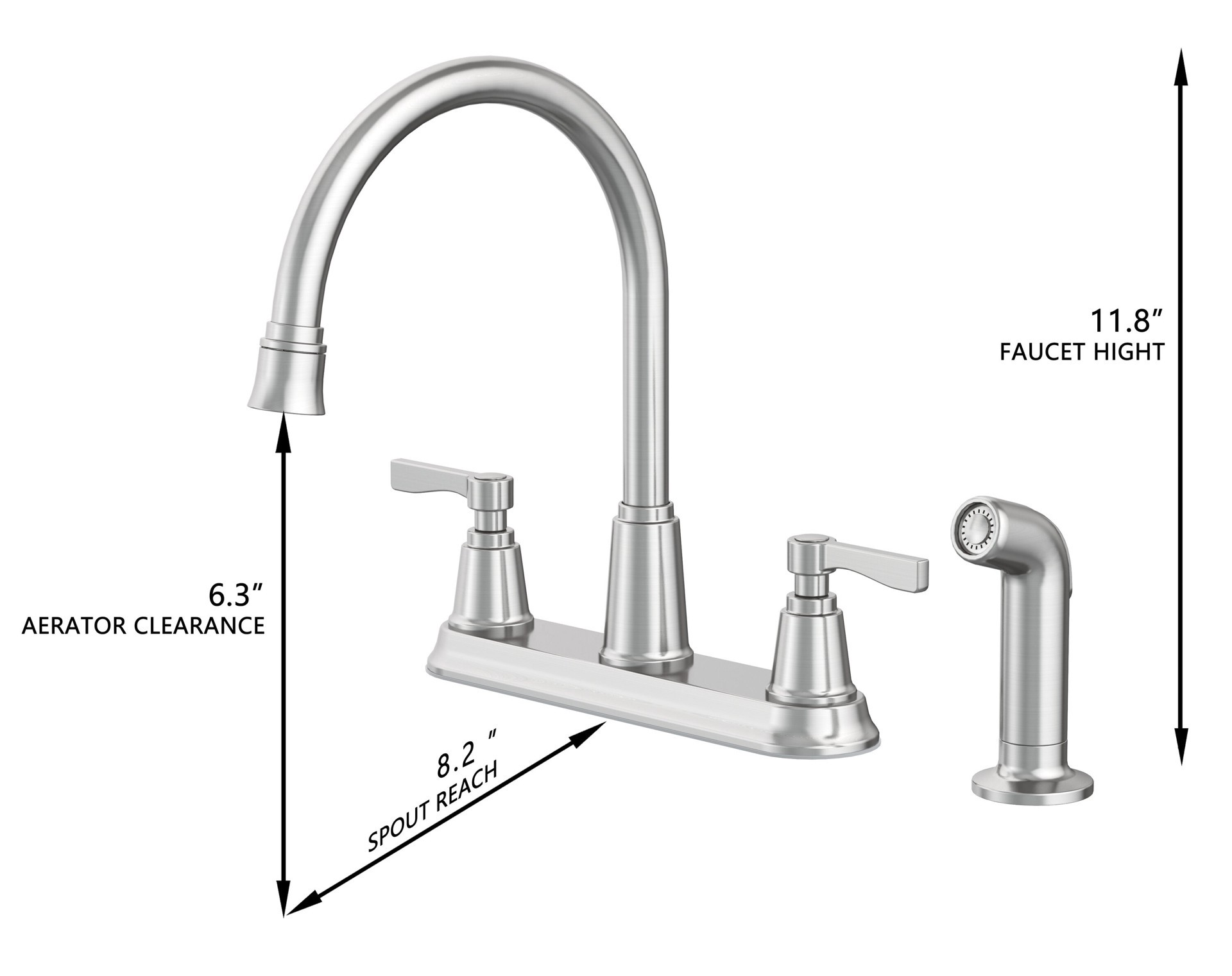 slide 3 of 6, allen + roth Townley Spot Free Stainless Steel Double Handle Deck-mount Kitchen Faucet with Sprayer (Includes Deck Plate) (Includes Side Sprayer), 1 ct