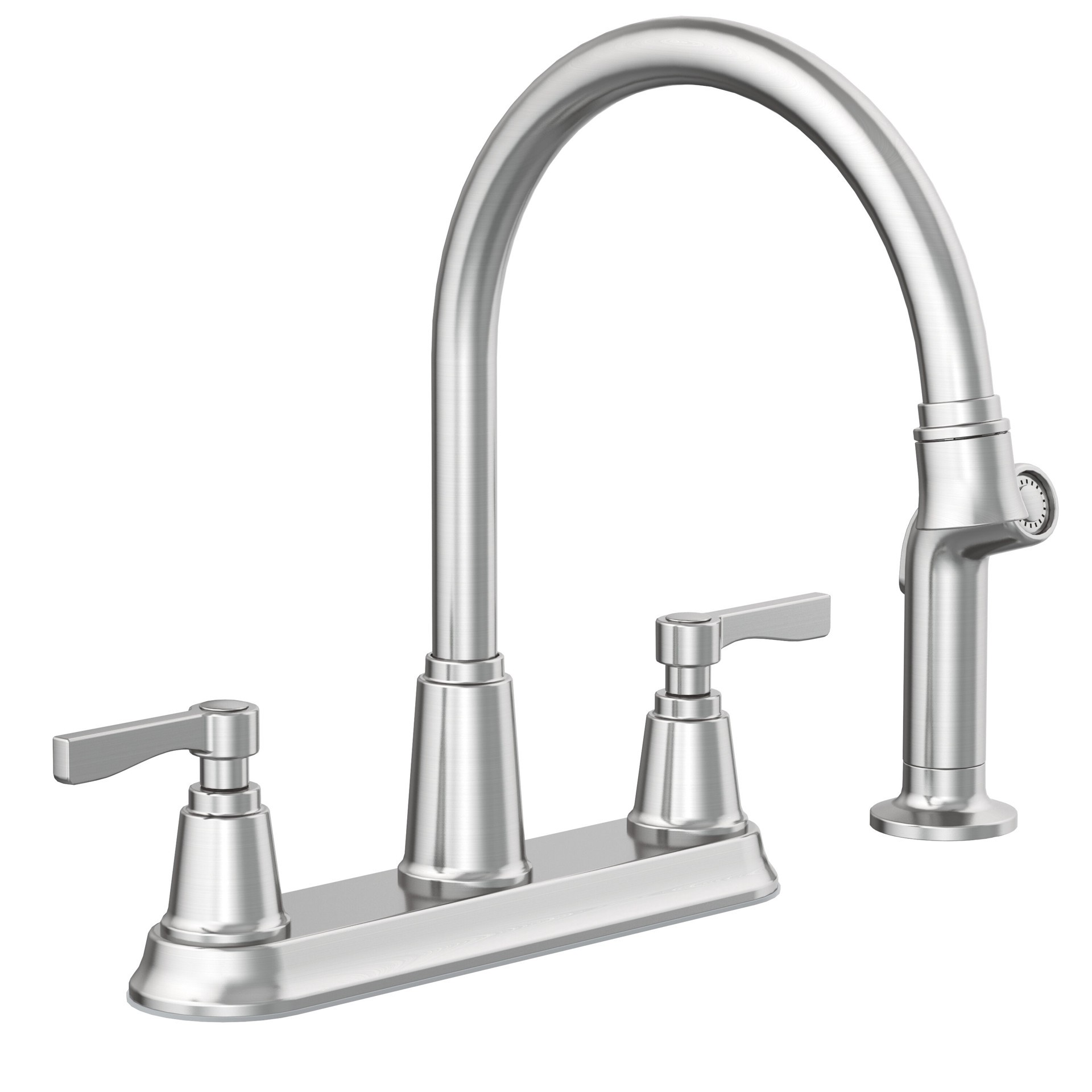slide 5 of 6, allen + roth Townley Spot Free Stainless Steel Double Handle Deck-mount Kitchen Faucet with Sprayer (Includes Deck Plate) (Includes Side Sprayer), 1 ct