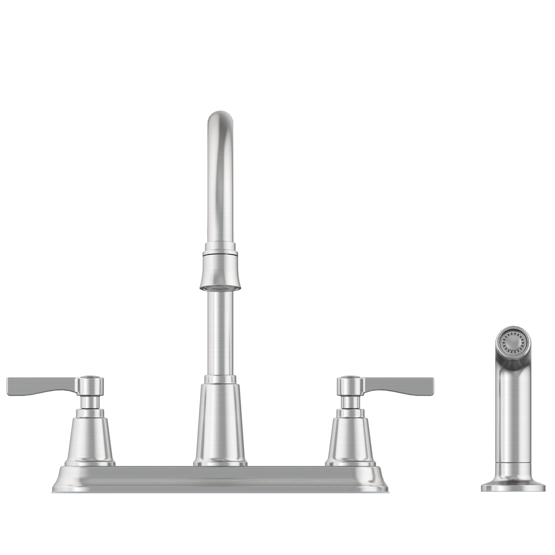 slide 6 of 6, allen + roth Townley Spot Free Stainless Steel Double Handle Deck-mount Kitchen Faucet with Sprayer (Includes Deck Plate) (Includes Side Sprayer), 1 ct