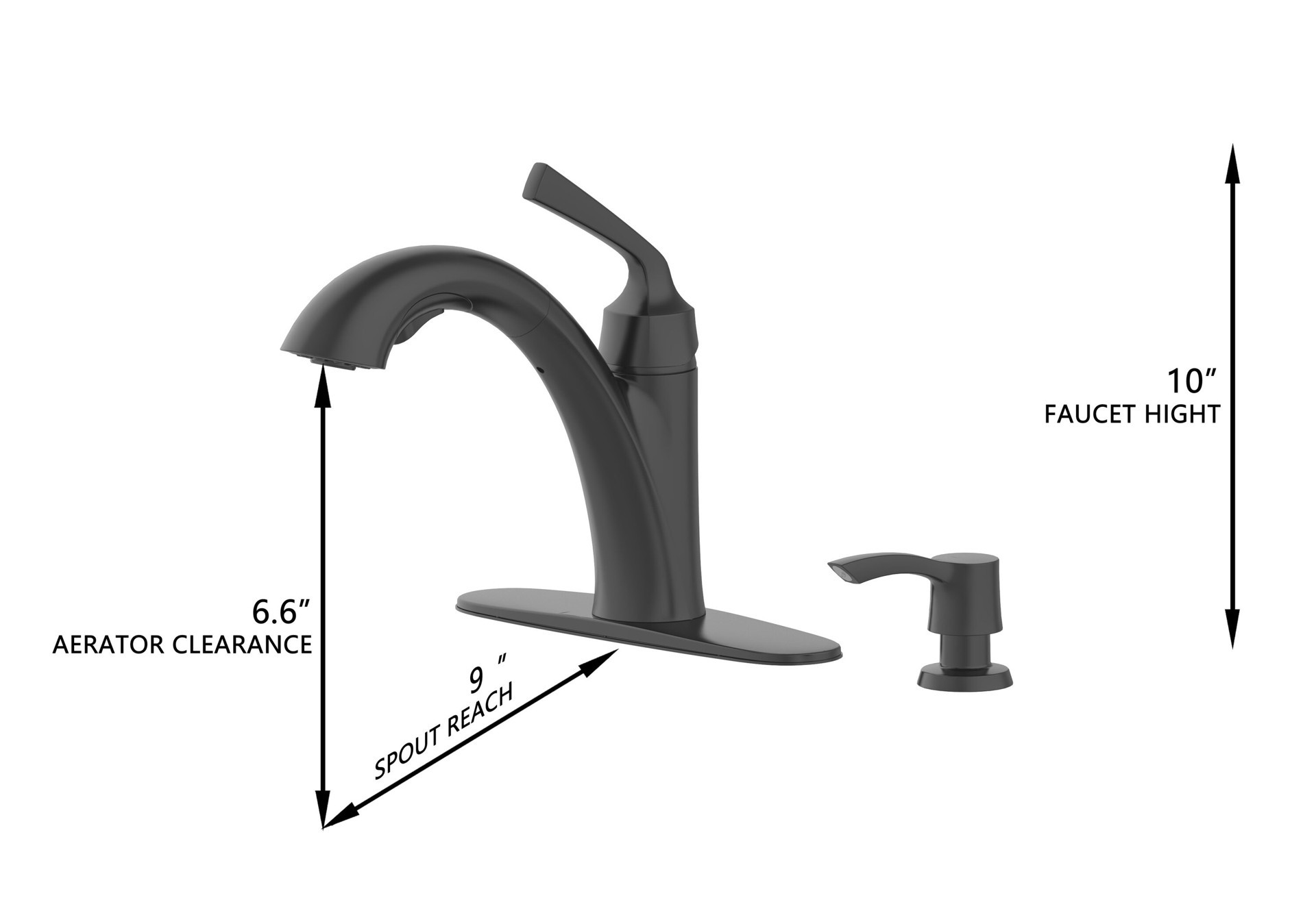 slide 6 of 6, allen + roth Mullen Matte Black Single Handle Deck-mount Pull-out Kitchen Faucet with Sprayer (Includes Deck Plate) (Includes Soap Dispenser), 1 ct