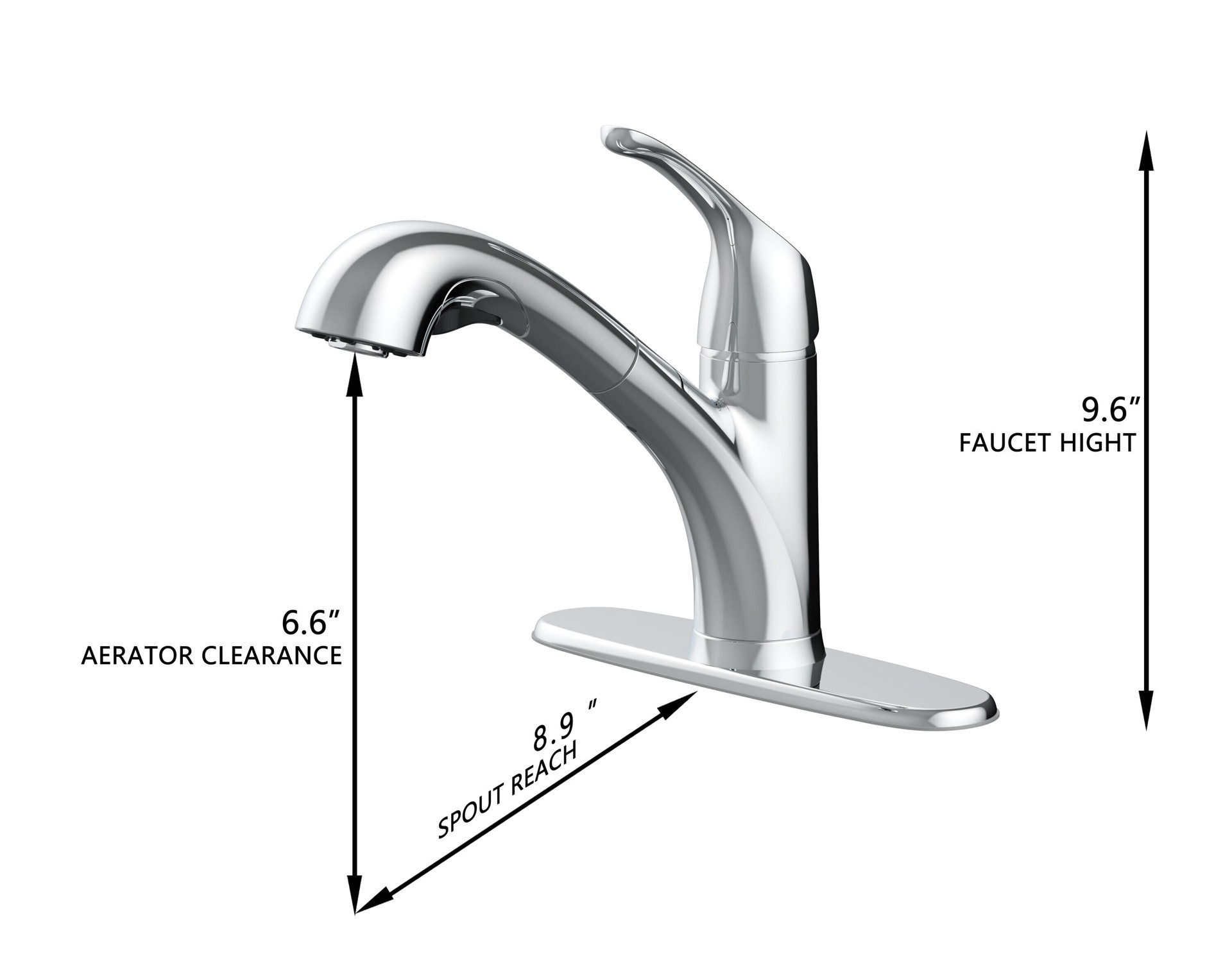slide 4 of 6, Project Source EVERFIELD Polished Chrome Single Handle Deck-mount Pull-out Kitchen Faucet with Sprayer (Includes Deck Plate), 1 ct
