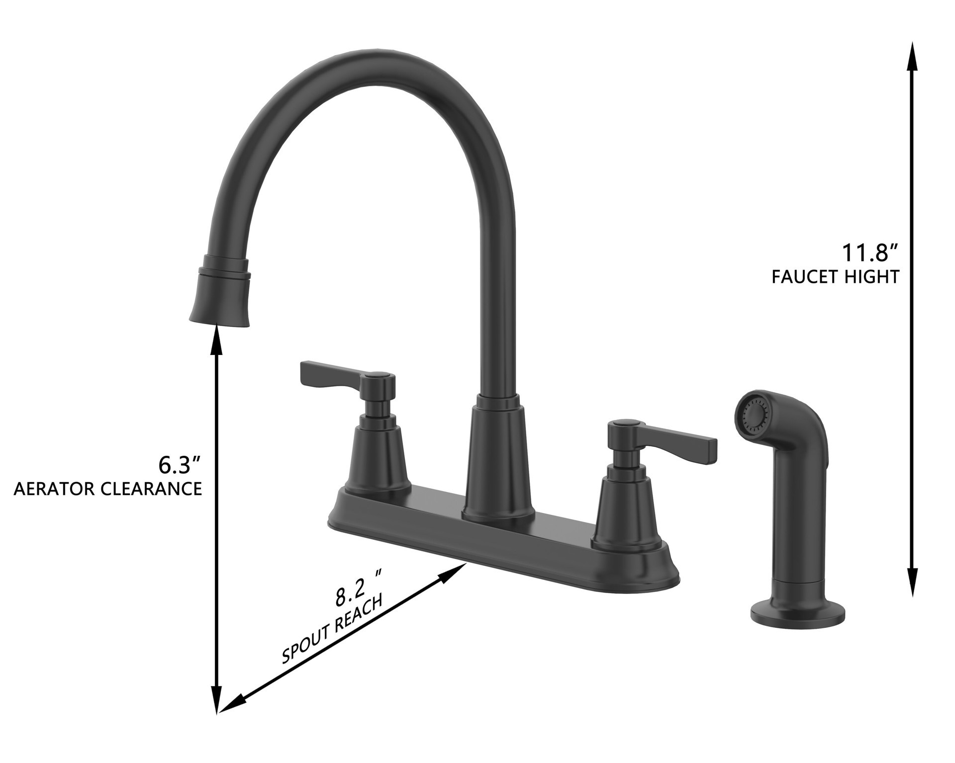 slide 4 of 6, allen + roth Townley Matte Black Double Handle Deck-mount Kitchen Faucet with Sprayer (Includes Deck Plate) (Includes Side Sprayer), 1 ct
