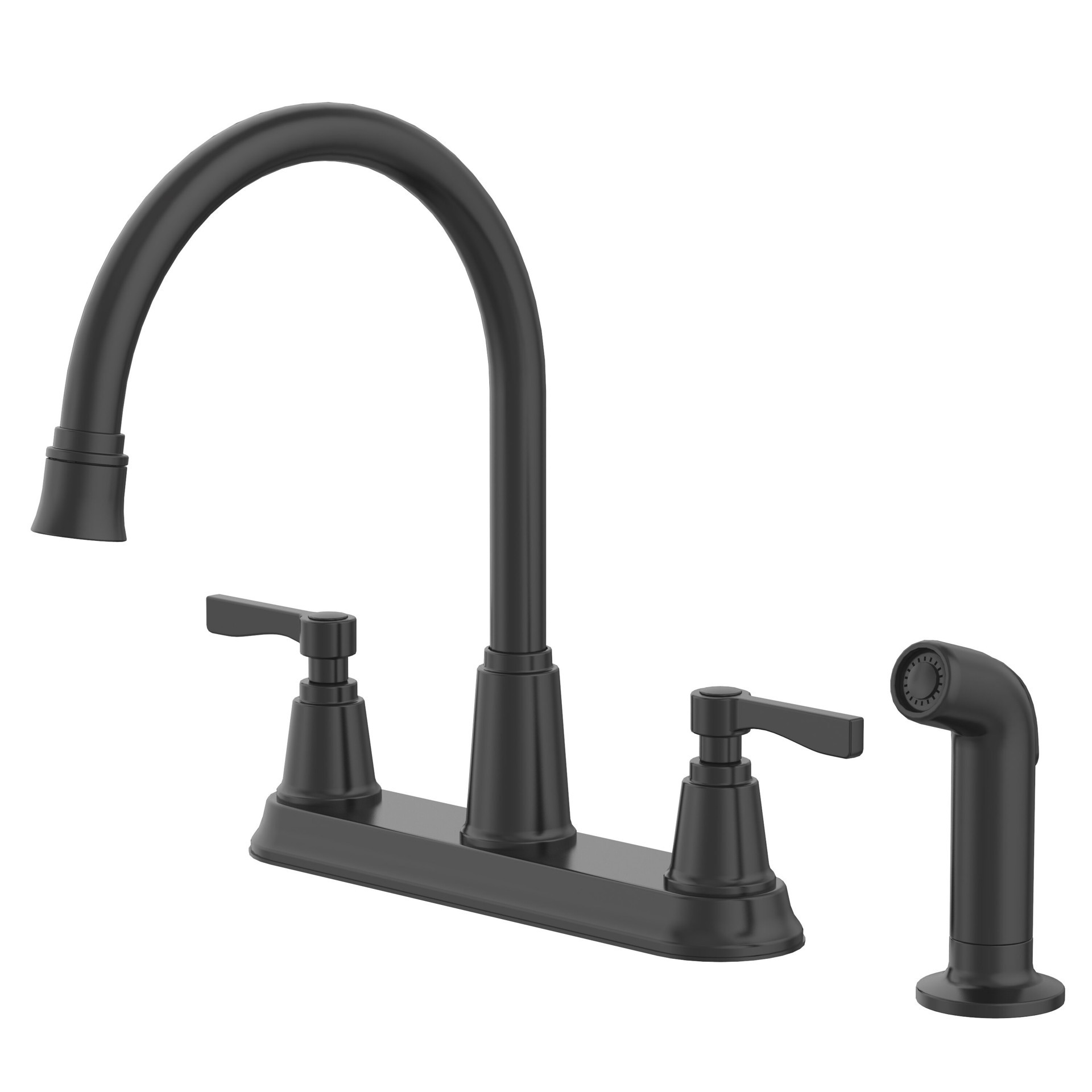 slide 3 of 6, allen + roth Townley Matte Black Double Handle Deck-mount Kitchen Faucet with Sprayer (Includes Deck Plate) (Includes Side Sprayer), 1 ct