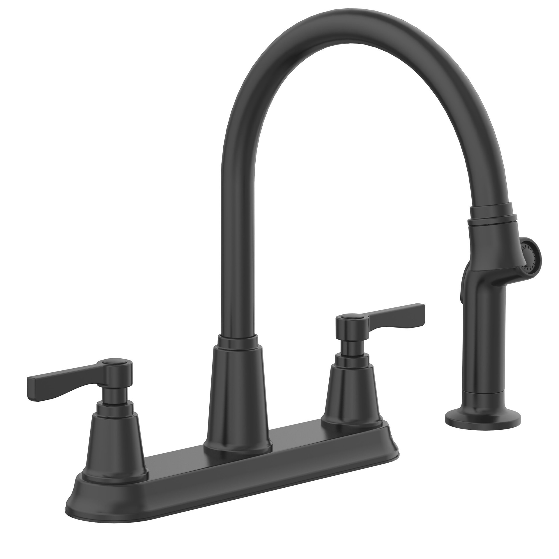 slide 6 of 6, allen + roth Townley Matte Black Double Handle Deck-mount Kitchen Faucet with Sprayer (Includes Deck Plate) (Includes Side Sprayer), 1 ct