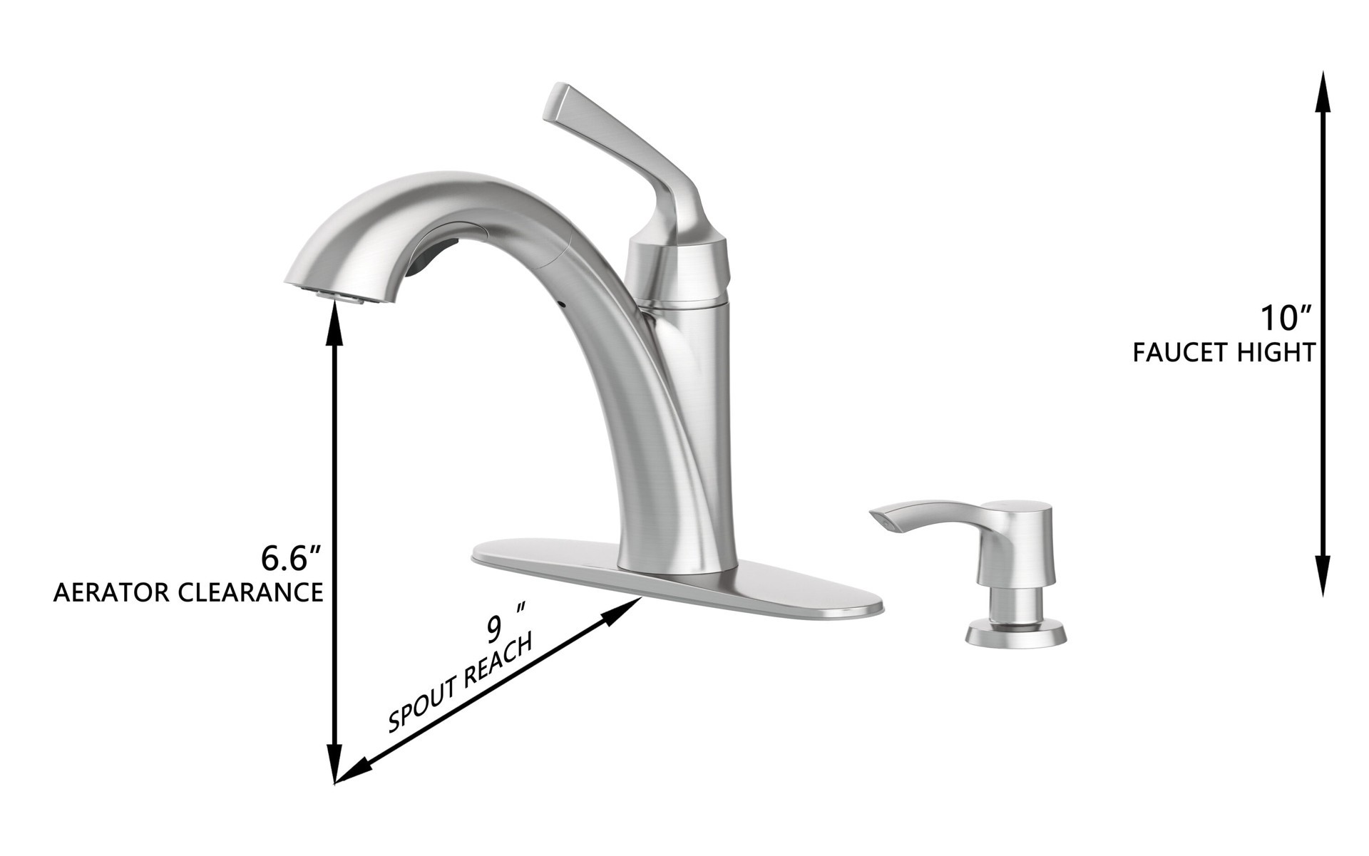 slide 3 of 6, allen + roth Mullen Spot Free Stainless Steel Single Handle Deck-mount Pull-out Kitchen Faucet with Sprayer (Includes Deck Plate) (Includes Soap Dispenser), 1 ct