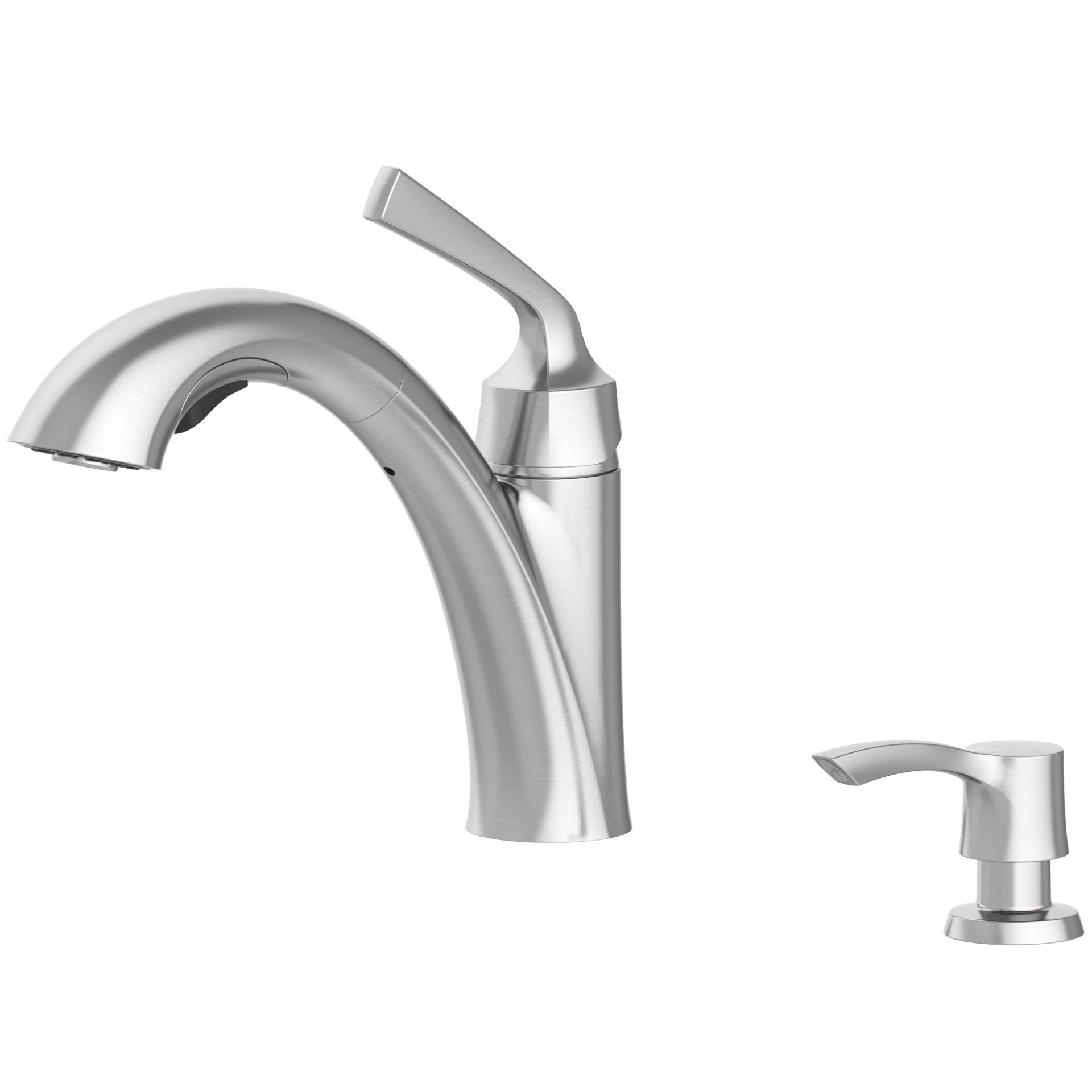 slide 5 of 6, allen + roth Mullen Spot Free Stainless Steel Single Handle Deck-mount Pull-out Kitchen Faucet with Sprayer (Includes Deck Plate) (Includes Soap Dispenser), 1 ct