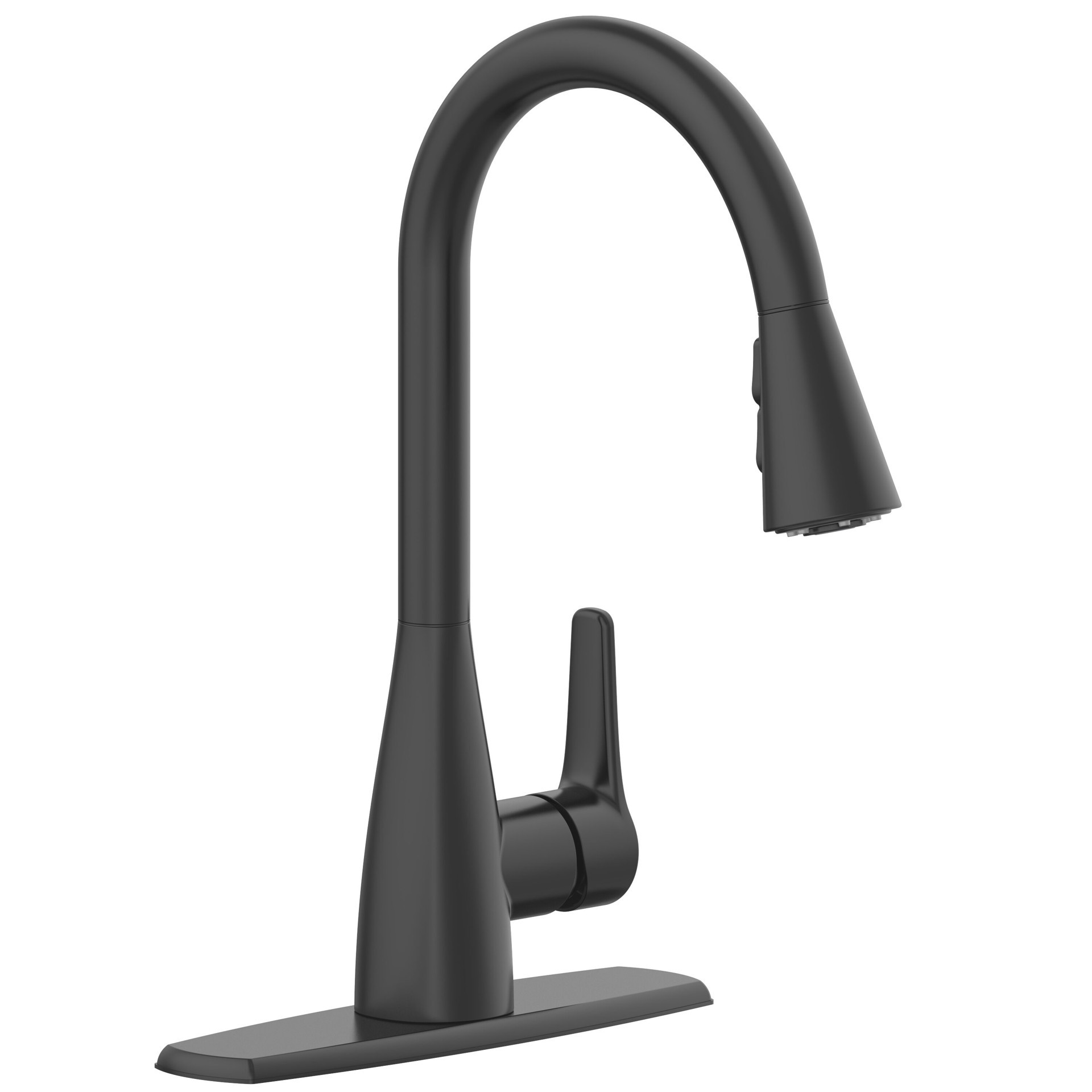 slide 6 of 6, Project Source Ellesburg Matte Black Single Handle Deck-mount Pull-down Kitchen Faucet with Sprayer (Includes Deck Plate), 1 ct