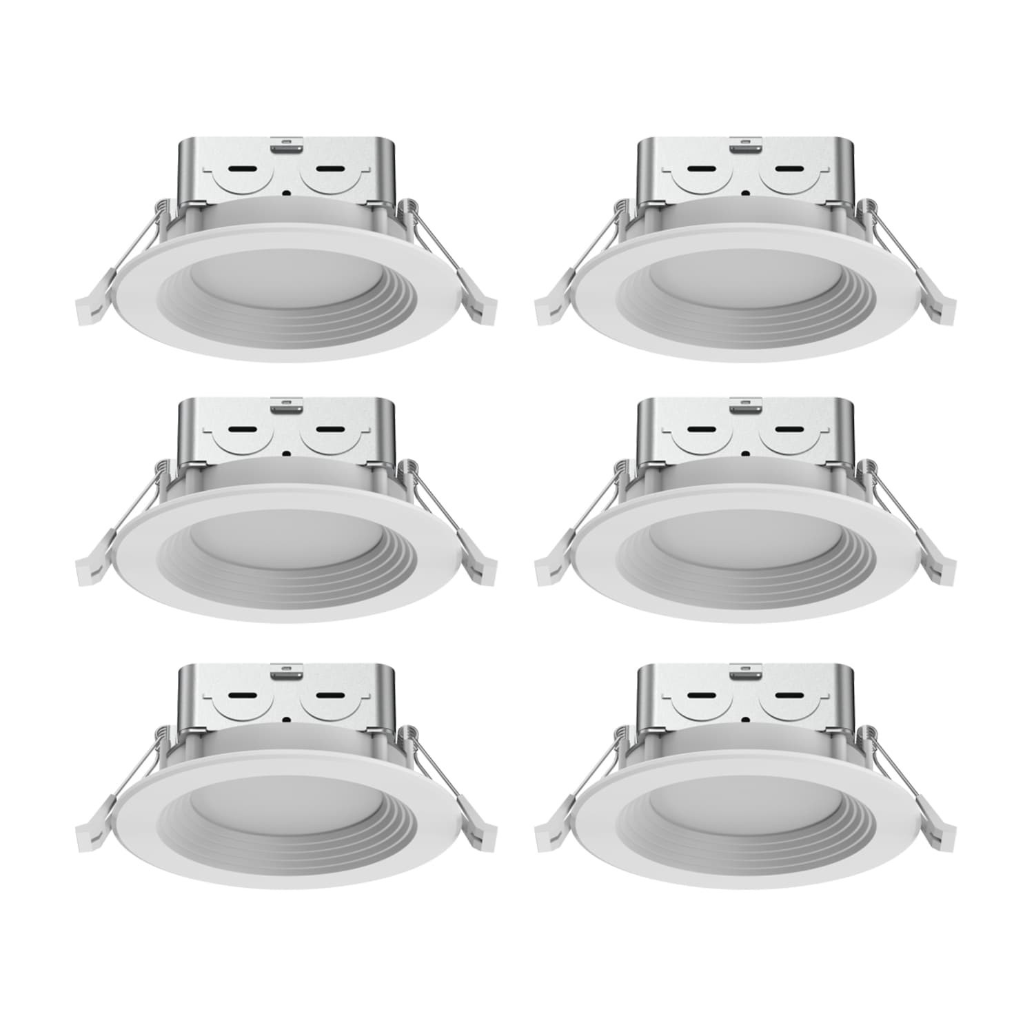 slide 1 of 6, Utilitech White 4-in 580 -Lumens Switchable white Round Dimmable LED Canless Wet rated Recessed Downlight 6 -Pack, 1 ct