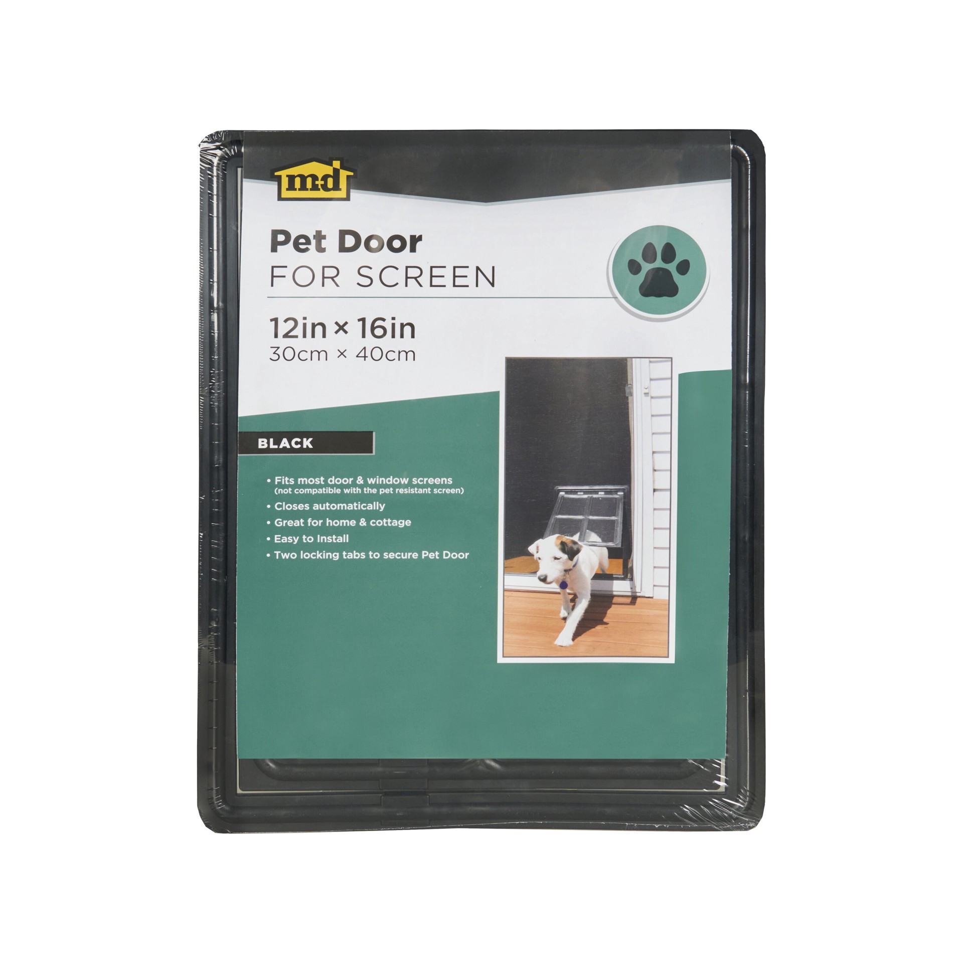 slide 6 of 6, M-D 12-in x 16-in Black Plastic Medium Dog/Cat Door for Screen door, 1 ct