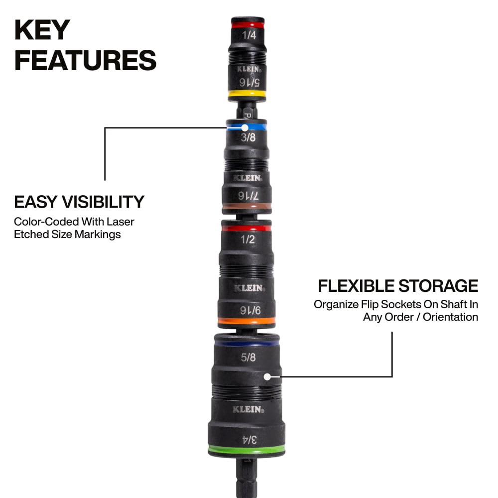 slide 3 of 6, Klein Tools 9-in-1 Impact Rated Flip Socket Set, 1 ct