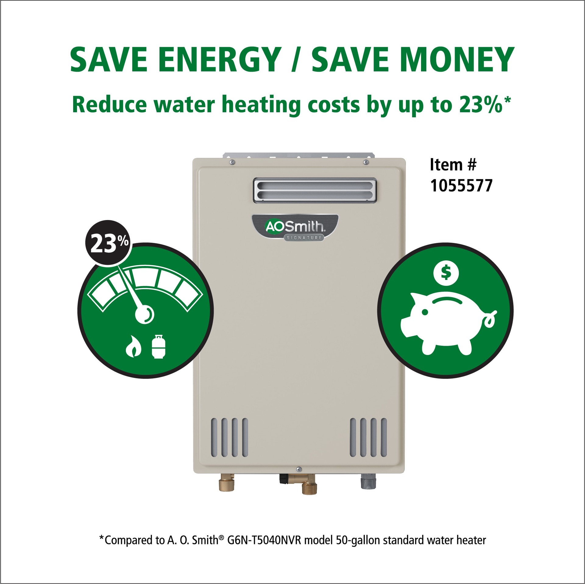 slide 4 of 6, A.O. Smith Signature Series 10-GPM 199000-BTU Outdoor Natural Gas/Liquid Propane Tankless Water Heater, 1 ct