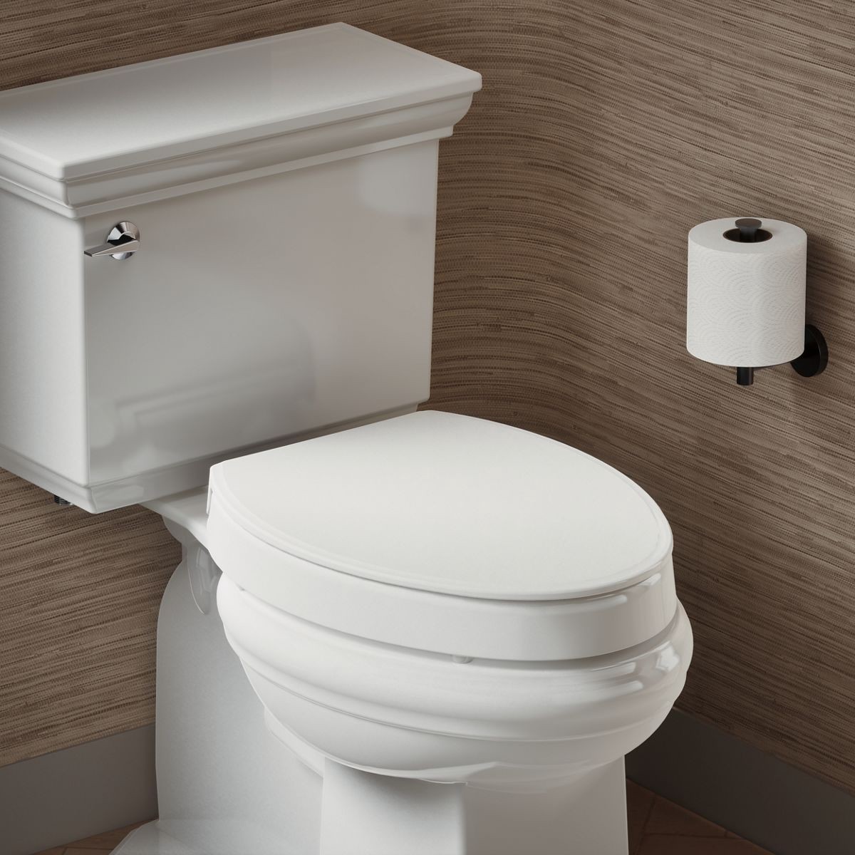 slide 2 of 6, KOHLER Figure Elevated Plastic White Elongated Soft Close Toilet Seat, 1 ct