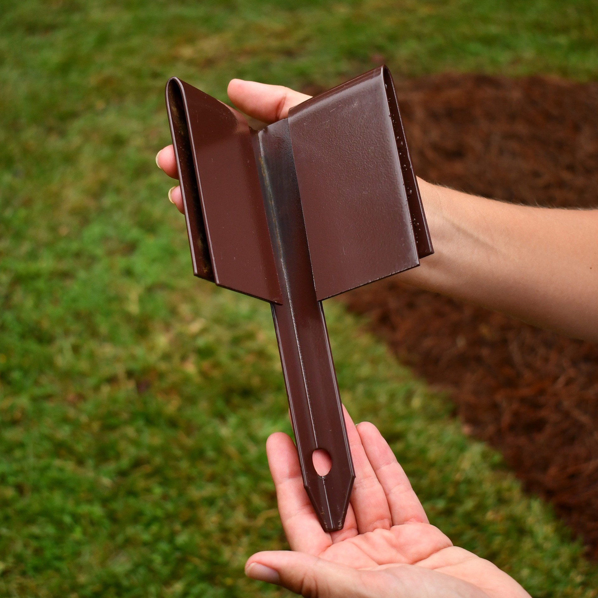 slide 6 of 6, IRONRIDGE 8.1-in Textured Brown Steel Corner edging stake, 1 ct