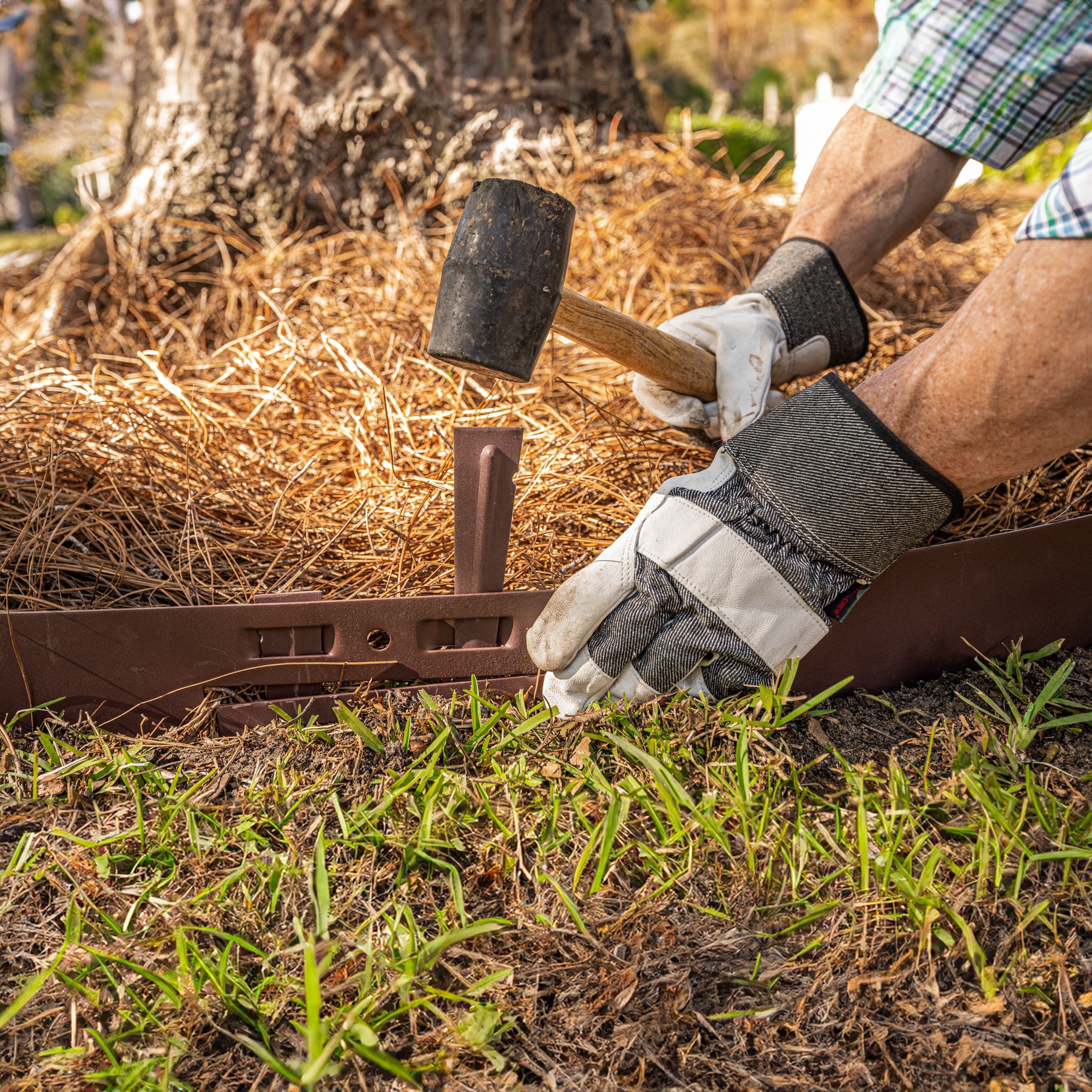 slide 6 of 6, IRONRIDGE 12-in Textured Brown Steel Edging stake, 1 ct