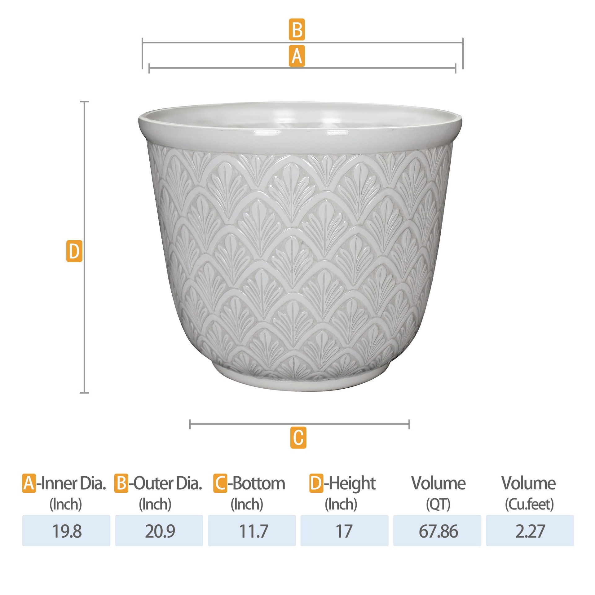 slide 4 of 6, allen + roth Round 19.88-in W x 19.88-in L White Resin Indoor/Outdoor Planter, 1 ct