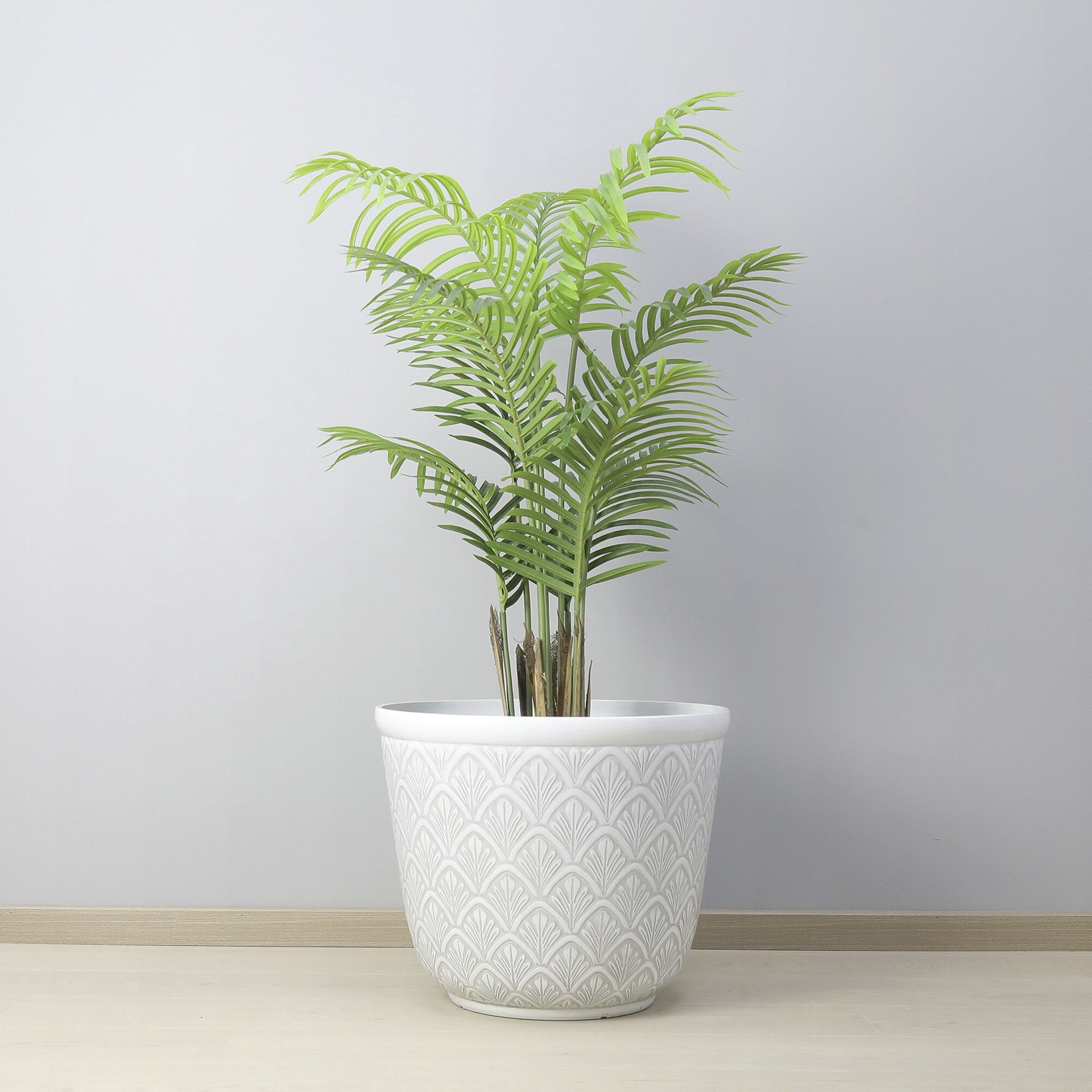 slide 3 of 6, allen + roth Round 19.88-in W x 19.88-in L White Resin Indoor/Outdoor Planter, 1 ct