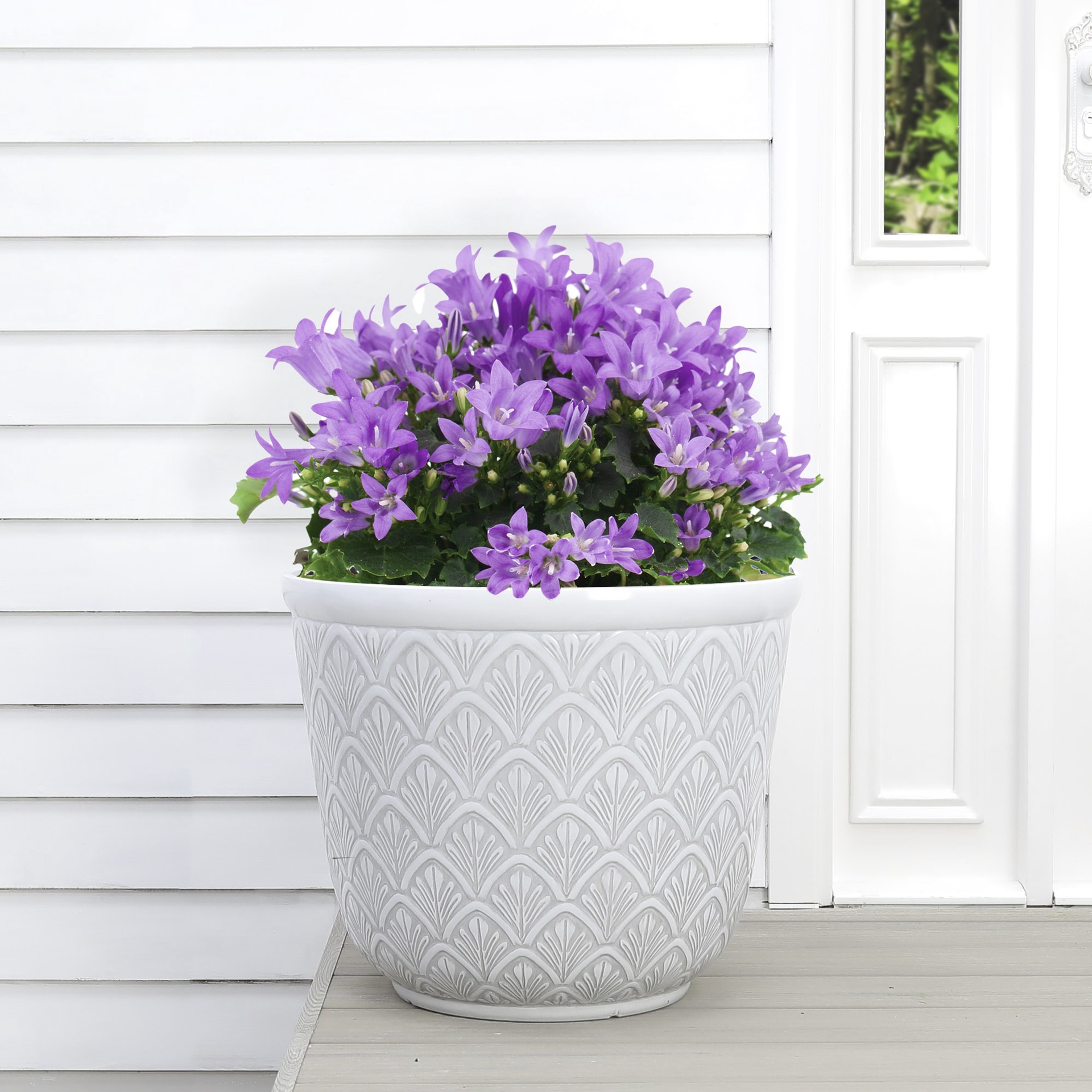 slide 2 of 6, allen + roth Round 19.88-in W x 19.88-in L White Resin Indoor/Outdoor Planter, 1 ct