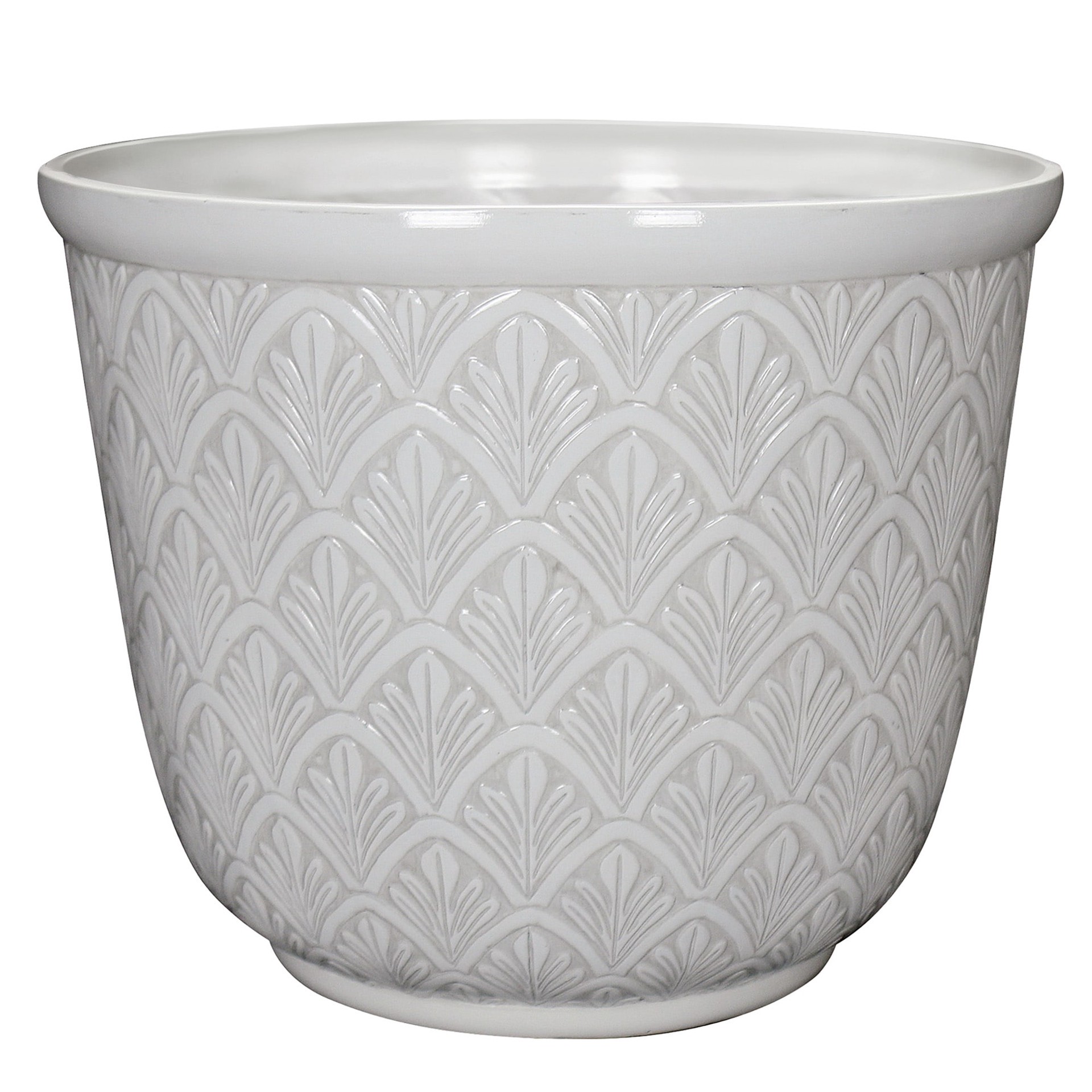 slide 1 of 6, allen + roth Round 19.88-in W x 19.88-in L White Resin Indoor/Outdoor Planter, 1 ct