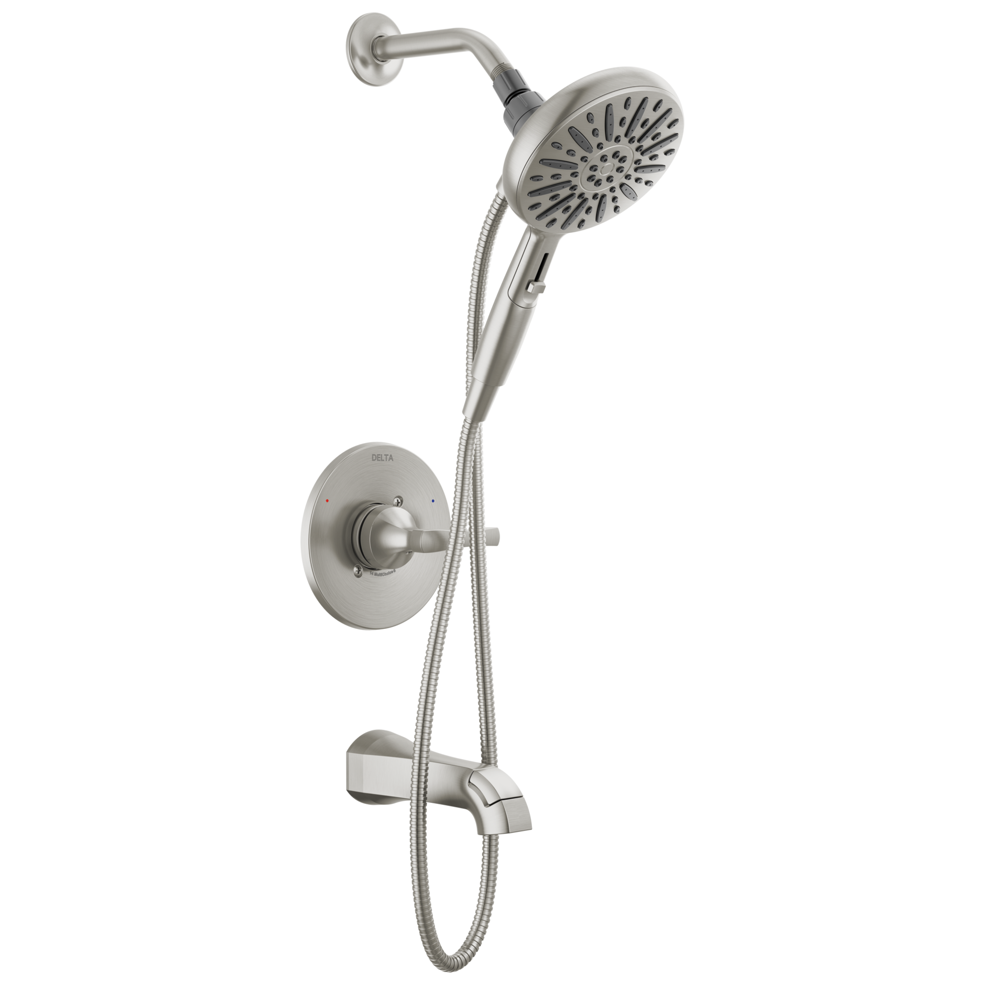 slide 1 of 6, Delta Arcadia Spotshield Brushed Nickel 1-handle 6.5-in Round Bathtub and shower Faucet (Multi-function), 1 ct