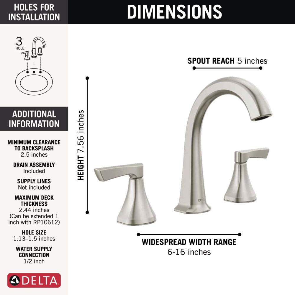 slide 4 of 6, Delta Arcadia Spotshield Brushed Nickel Widespread 2-handle WaterSense Mid-arc Residential Handle Bathroom Sink Faucet with Drain, 1 ct