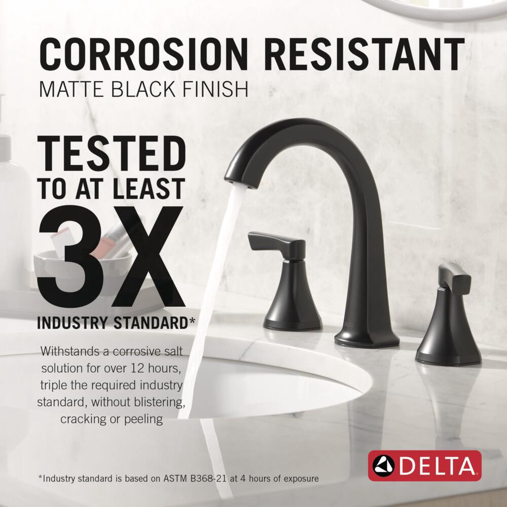 slide 2 of 6, Delta Arcadia Matte Black Widespread 2-handle WaterSense Mid-arc Residential Handle Bathroom Sink Faucet with Drain, 1 ct