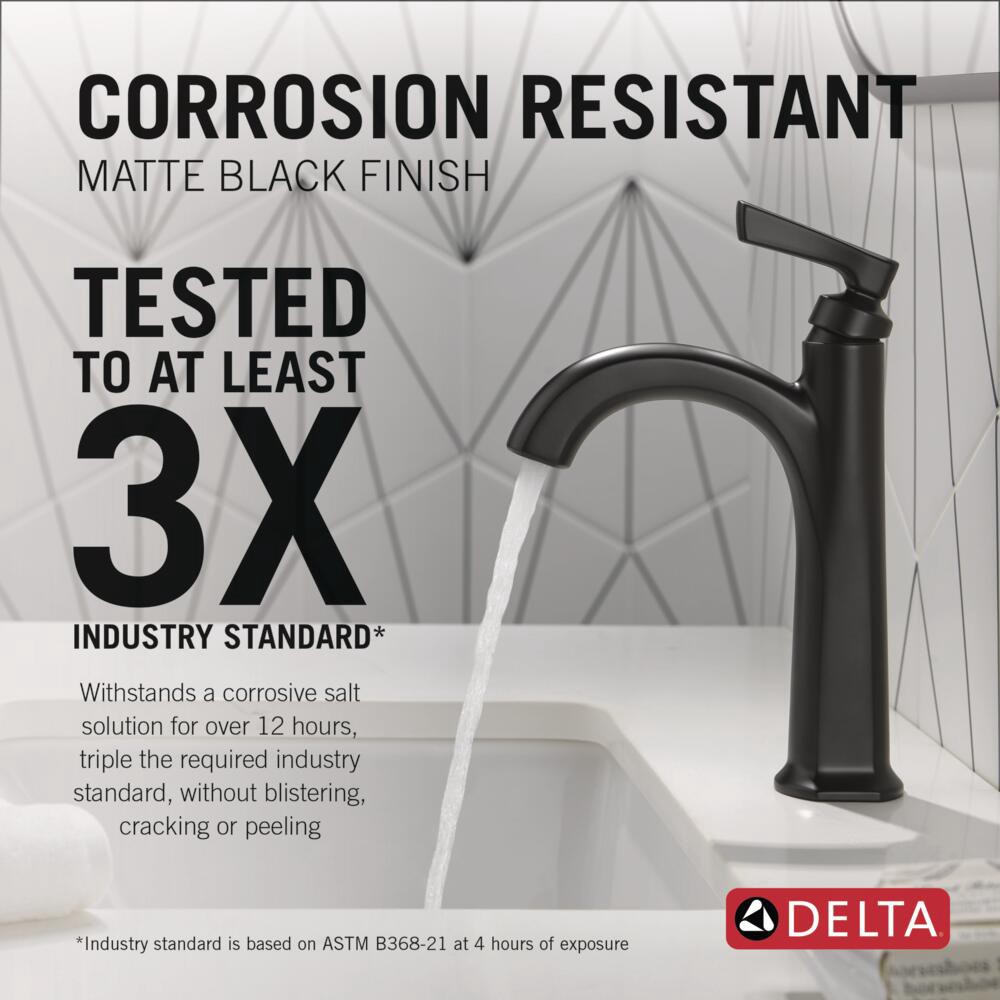 slide 2 of 6, Delta Arcadia Matte Black Single hole 1-handle WaterSense Mid-arc Residential Handle Bathroom Sink Faucet with Drain with Deck Plate, 1 ct