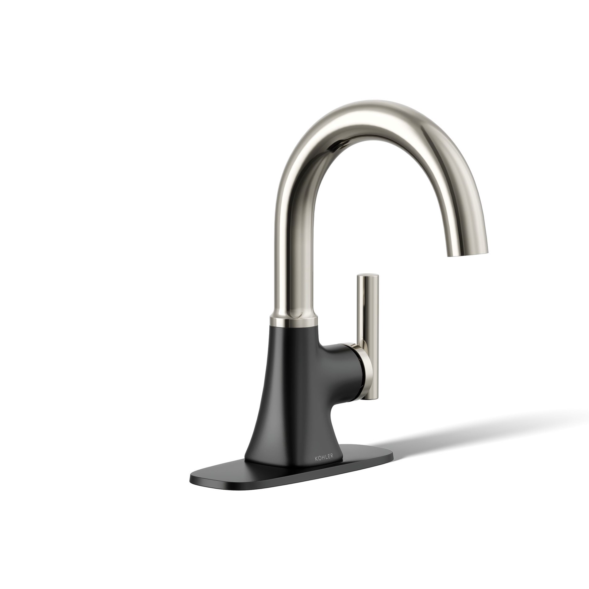 slide 2 of 6, KOHLER Rill Matte Black/Polished Nickel Single hole 1-handle WaterSense Mid-arc Residential Handle Bathroom Sink Faucet with Drain with Deck Plate, 1 ct