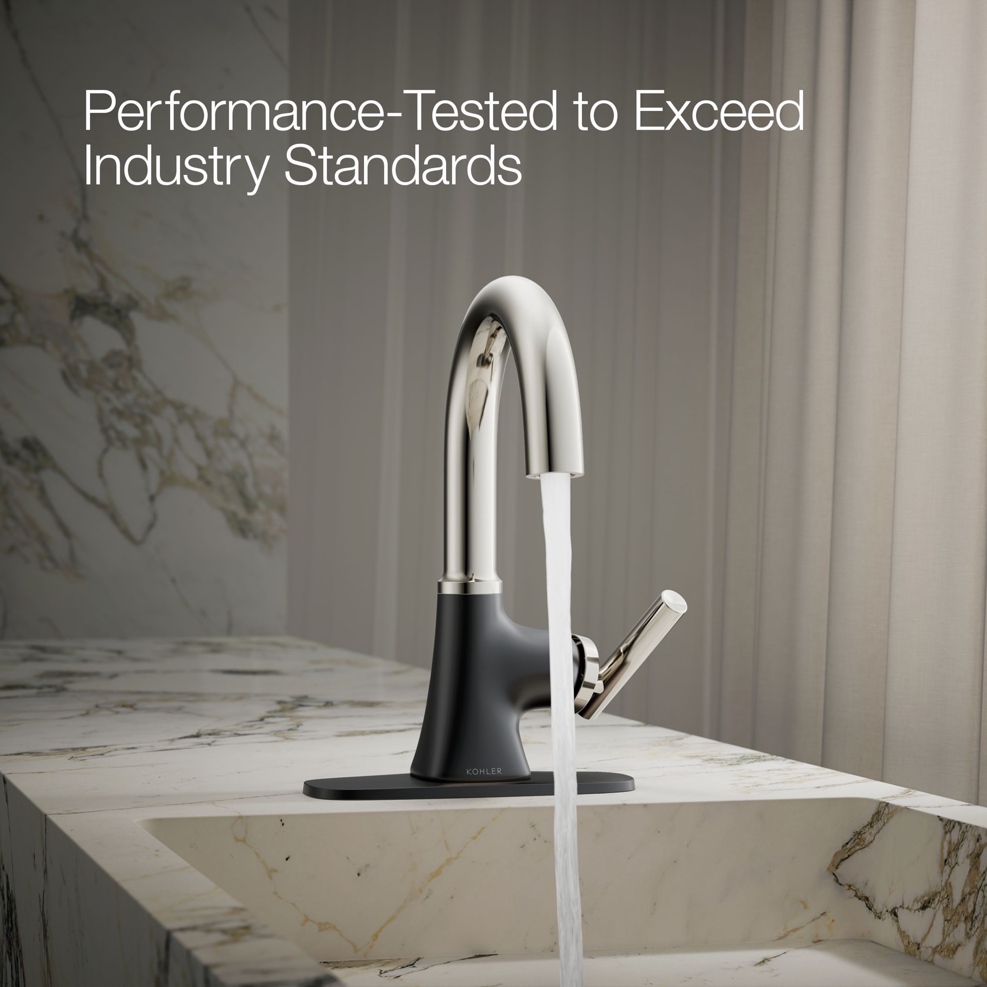 slide 3 of 6, KOHLER Rill Matte Black/Polished Nickel Single hole 1-handle WaterSense Mid-arc Residential Handle Bathroom Sink Faucet with Drain with Deck Plate, 1 ct