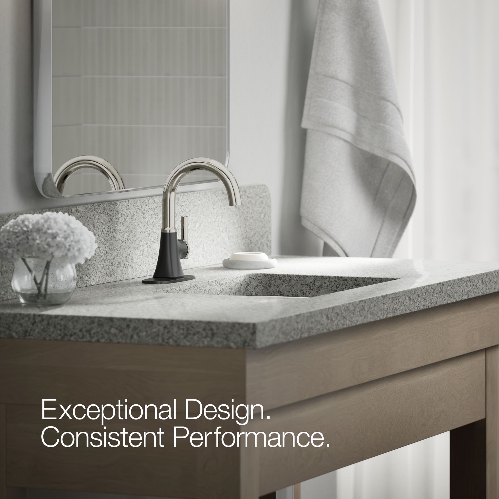 slide 5 of 6, KOHLER Rill Matte Black/Polished Nickel Single hole 1-handle WaterSense Mid-arc Residential Handle Bathroom Sink Faucet with Drain with Deck Plate, 1 ct