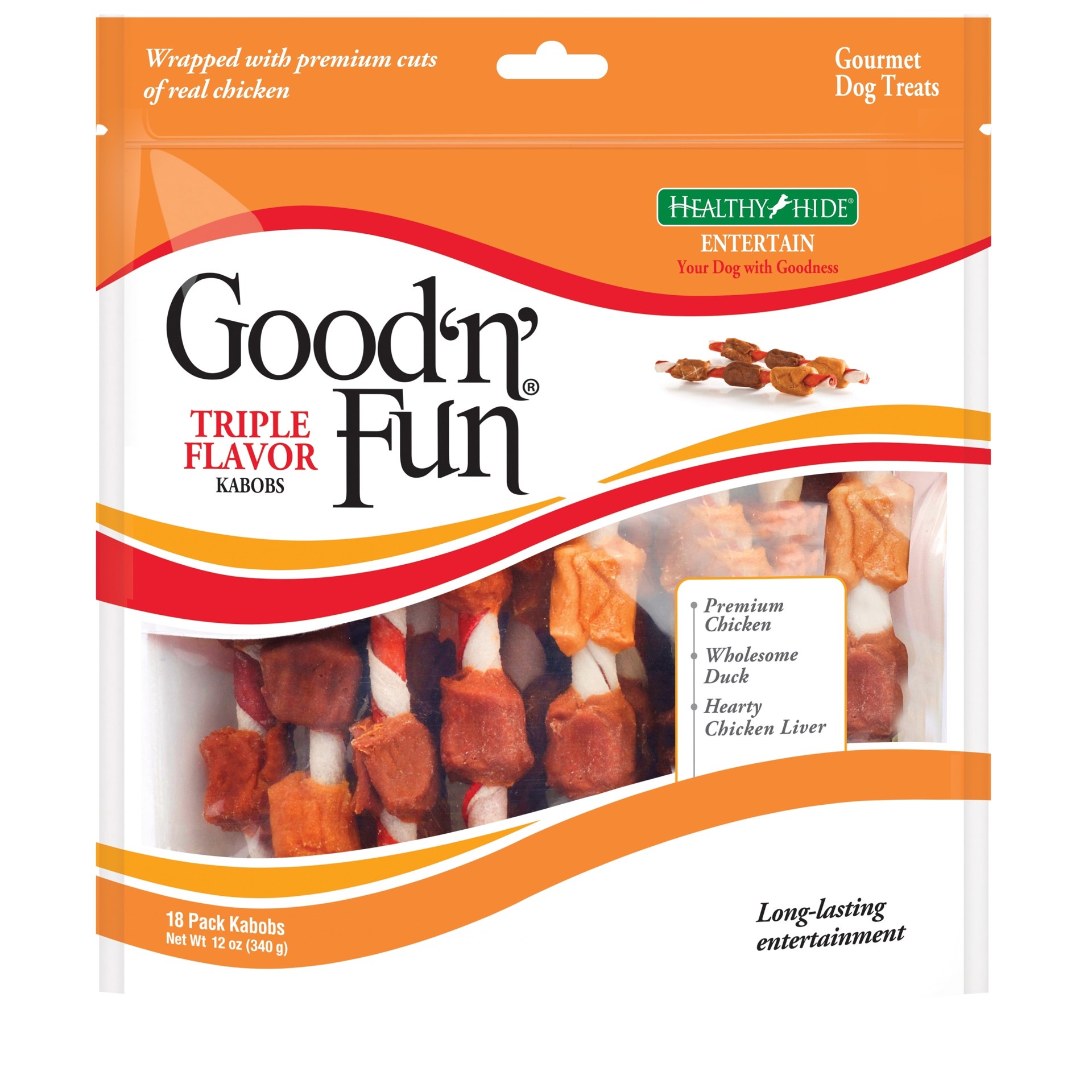 slide 1 of 5, Good 'n' Fun Triple Flavor Kabobs, 18 count Rawhide chews for Dog Chicken Flavor 18 Count, 1 ct