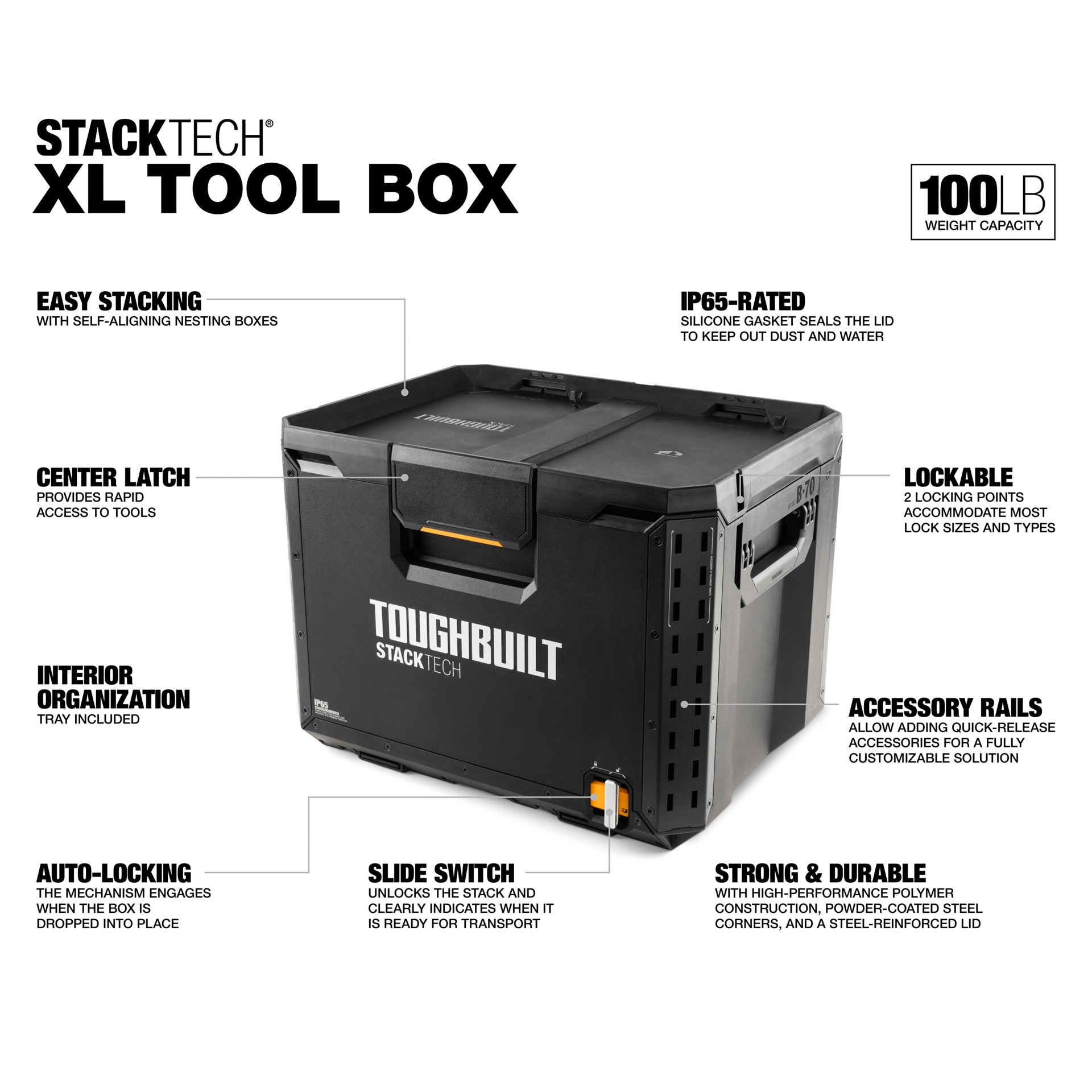 slide 2 of 6, TOUGHBUILT STACKTECH XL 21-in W x 15.6-in H x 16-in D Plastic/Metal Tool Box, 1 ct
