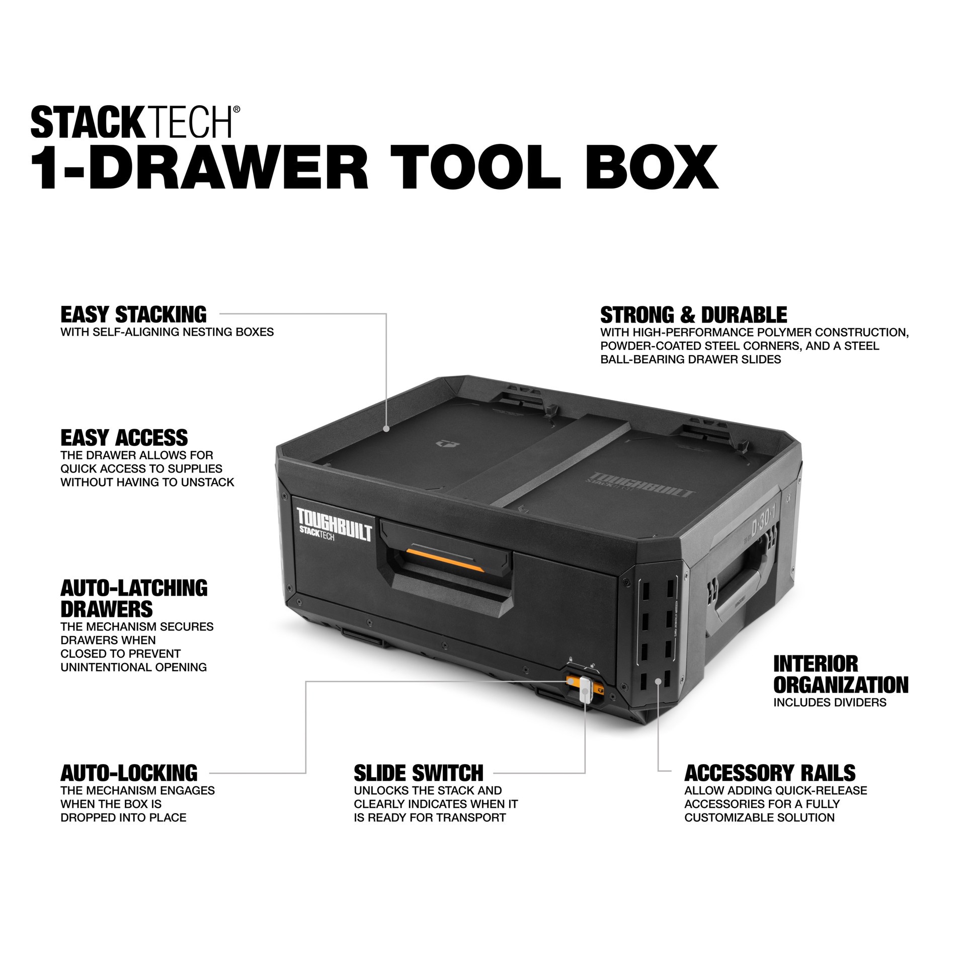 slide 2 of 6, TOUGHBUILT STACKTECH 21-in W x 8.8-in H x 16-in D Plastic/Metal Tool Box, 1 ct