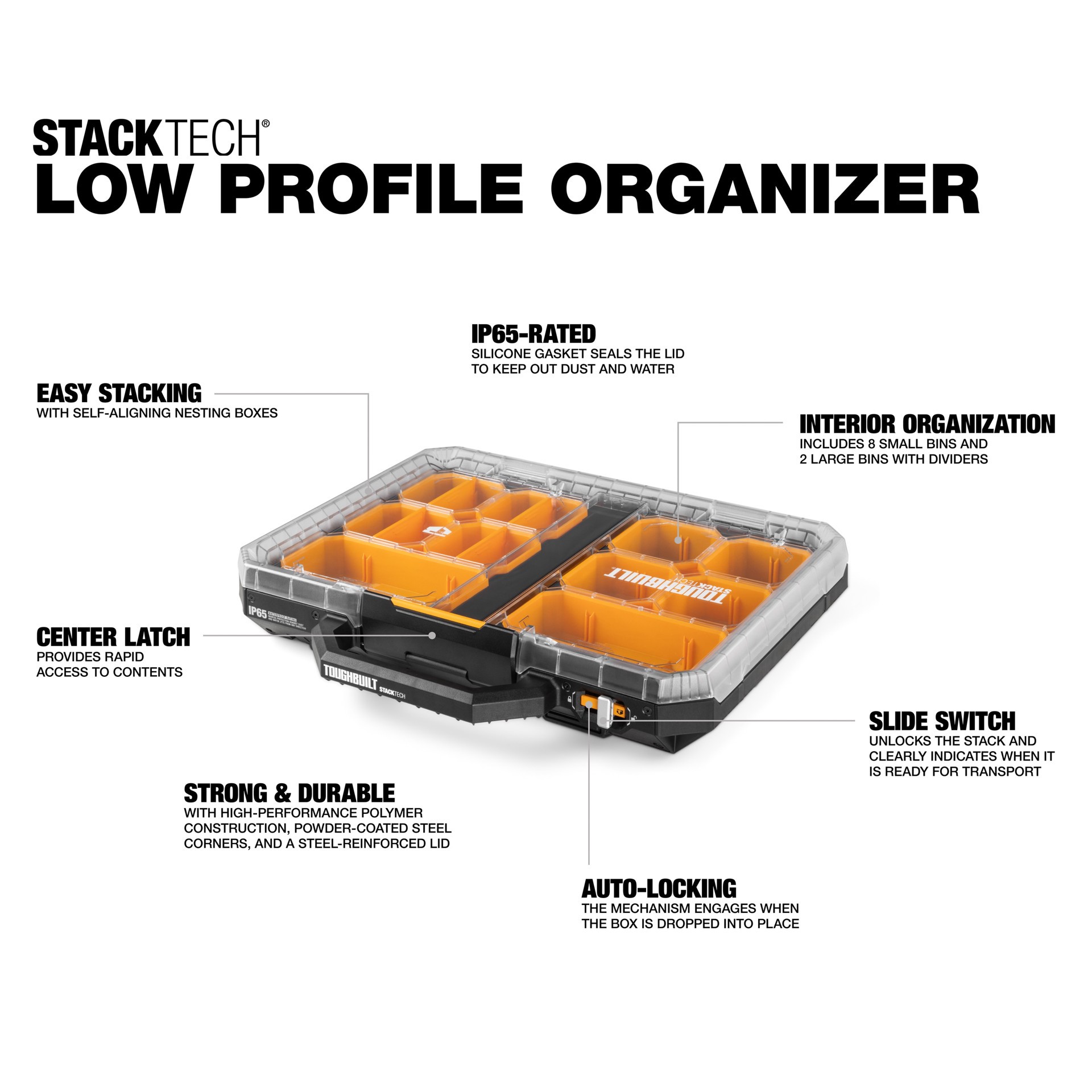 slide 2 of 6, TOUGHBUILT STACKTECH Low-Profile 22-Compartment Medium Plastic Small Parts Organizer, 1 ct
