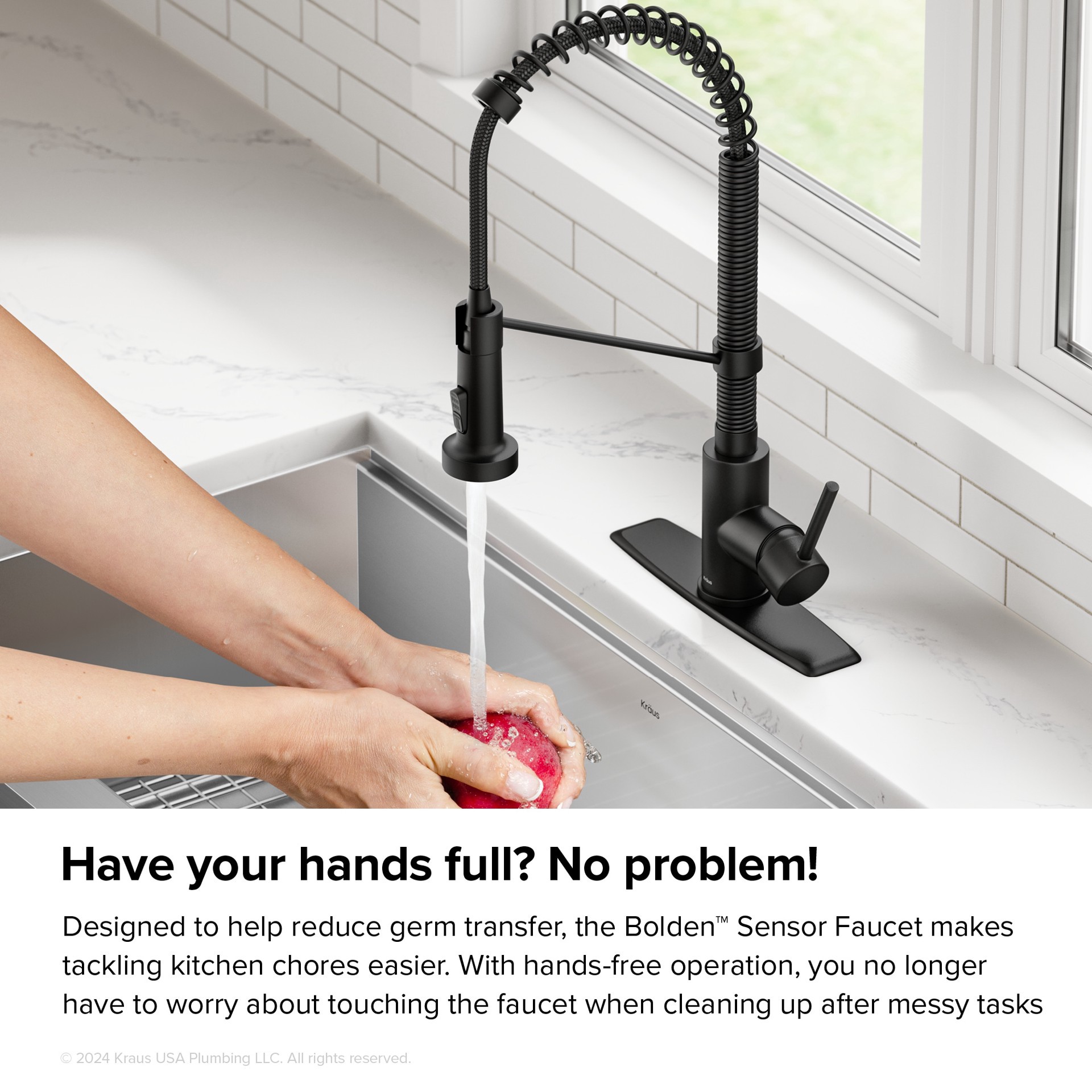 slide 2 of 6, Kraus Bolden Matte Black Single Handle Deck-mount Touchless Pull-down Kitchen Faucet with Sprayer (Includes Deck Plate), 1 ct